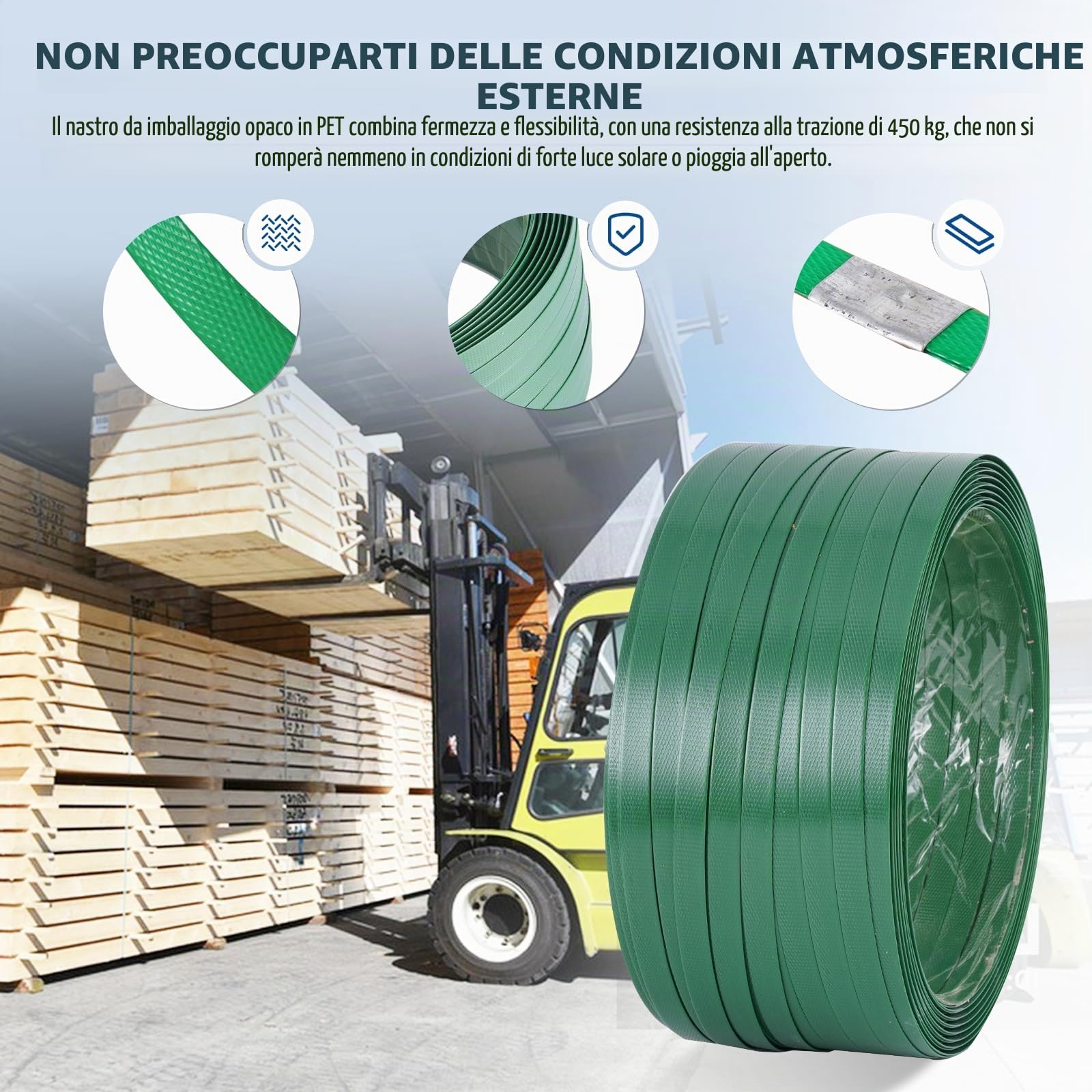 BAOSHISHAN Set di reggiatura manuale per impacchettamento per pallet resistente (1 tenditore, 1 sigillante, reggiatura in PET/poliestere da 200 metri, 100 fibbie, 20 angoli di imballaggio, 1 guanti)