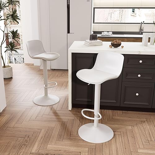 Miniatura 3 de YOUNIKE Juego de 2 taburetes de bar modernos de altura de mostrador, sillas giratorias ajustables de alto acolchado con respaldo para barra de bar e
