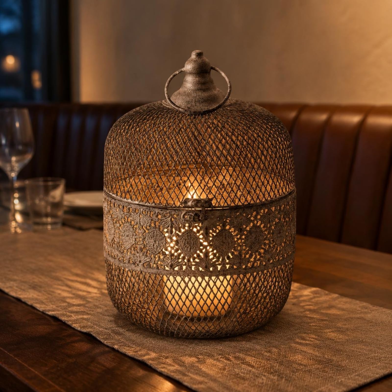 Vintage Kerzenhalter aus Eisen mit Einzigartigem Vogelkäfig-Design Und Dekorativem Offenen Band für Sanfte Lichtwirkung für Wohnzimmer Schreibtisch Regale Geschenke, Hoch