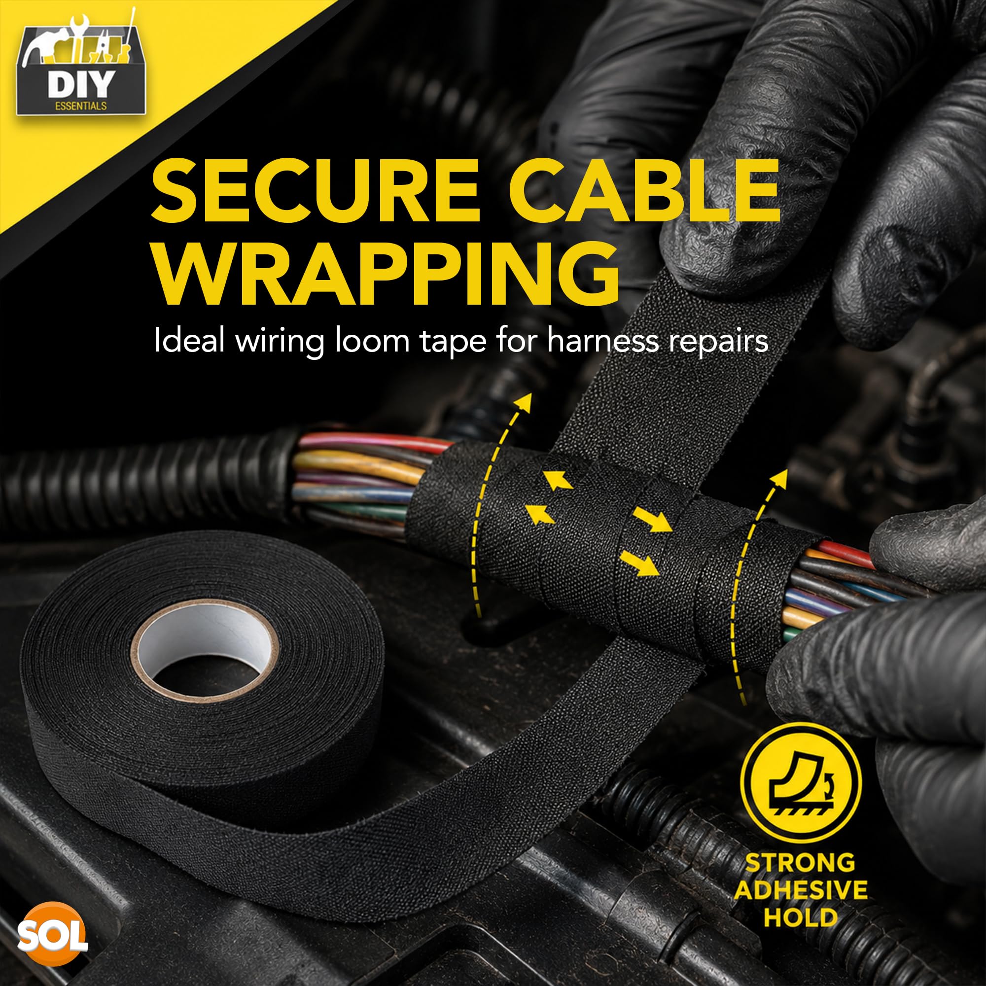 SOL 2 cintas de arnés de cableado de 20 m, fieltro negro para coches, motocicletas, duradera y flexible, resistente al calor, ideal para gestión de cables eléctricos automotrices
