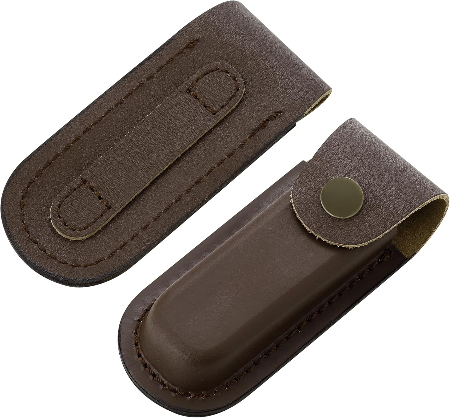 Leather Pocket Knife Sheath, 4'' Pocket Knife Pouch, Folding Knife Belt Sheath with Snap Closure and Vertical Carry Belt Loop, Knife Holster for Outdoor or Daily Use, Medium Size, Brown