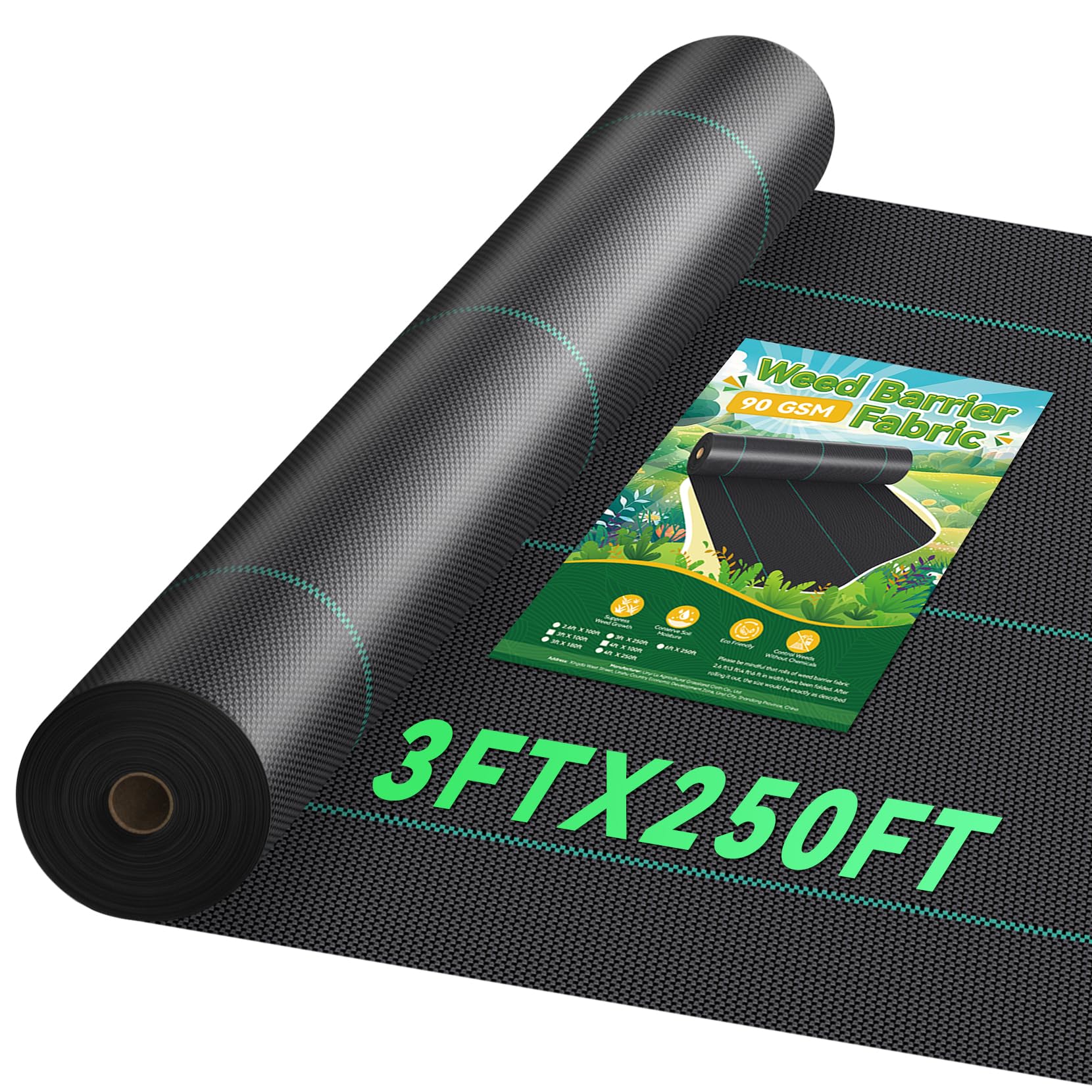 Domusensus 3ftx250ft Landscape Fabric, Weed Barrier Fabric Heavy Duty 3.2oz, Woven Geotextile Weed Blocker Landscaping Fabric, Ground Cover Weed Control Mat, Commercial Weed Cloth Garden Bed Liner