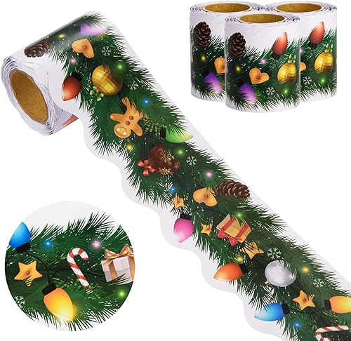 Bordes de tablón de anuncios de Navidad de 99 pies, bombillas y agujas de pino, bordes de aula, decoraciones de tablón de anuncios de Navidad, Año