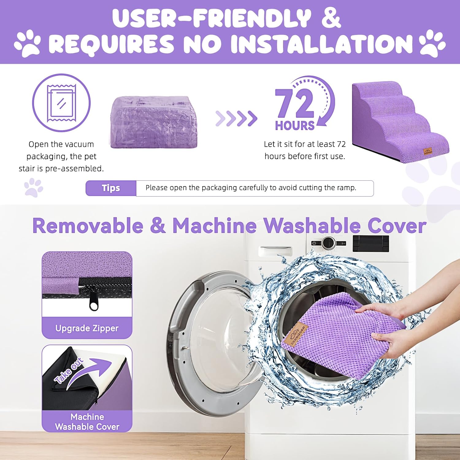 Dog Ramp and Stair for Bed 16 H-20 H,3-Step Cat Stair for Sofa and Chair,4-Step Dog Ramp for High Bed and Window,Durable Nonslip Fabric Cover for Indoor (Coffee-16 H, Pet Friendly, 3)