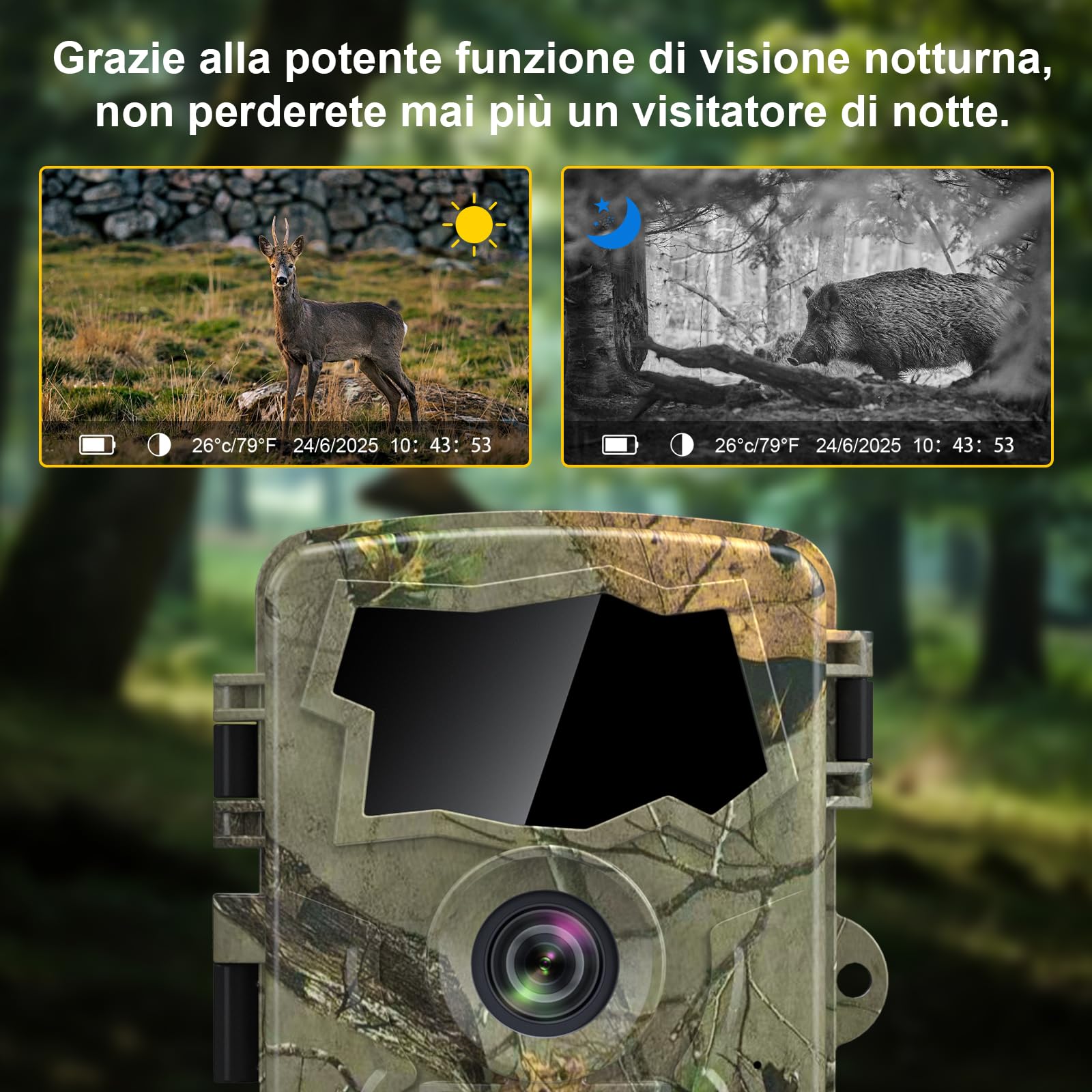 Lutranstra Fototrappola selvaggia da 5 K, Wi-Fi, 64 MP con trasmissione del cellulare, Fototrappola Notturna per animali selvatici a infrarossi con scheda SD 32 G e 8 batterie AA, sensore di movimento