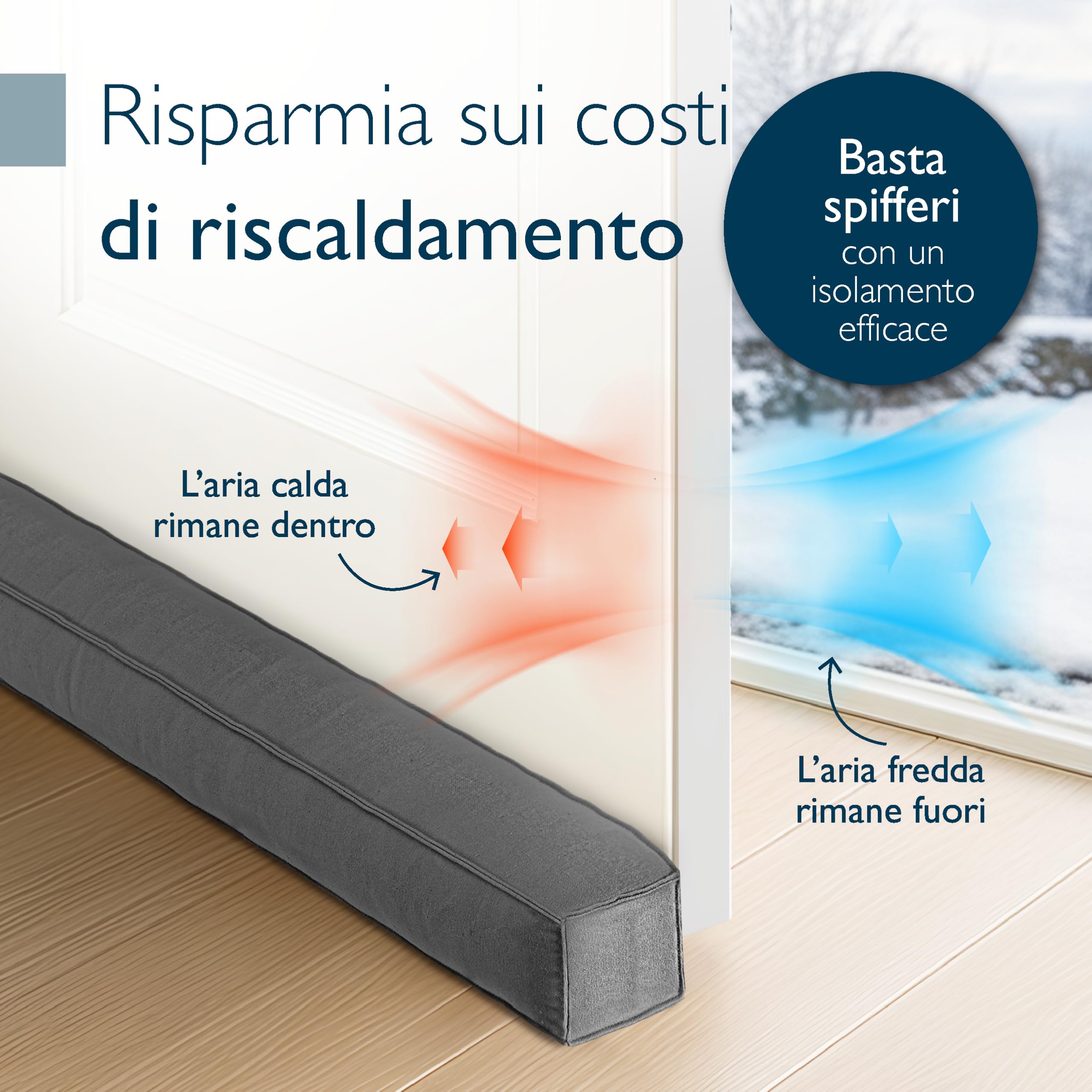 Beautissu Paraspifferi Sottoporta 100 cm – Salsicciotto Paraspifferi Porta Finestre Ingresso Isolante – Stoffa Antracite – Risparmio Energetico – Parafreddo per Porte e Finestre – Marin