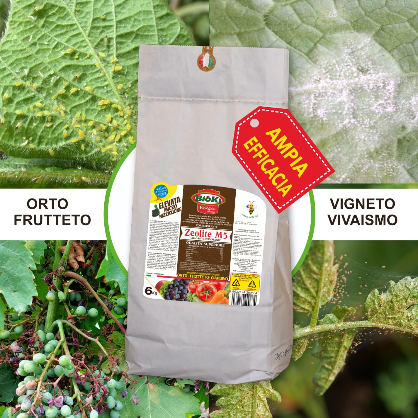 Antika Officina Botanika Zeolite Chabasite M5 6 kg Barriera Protettiva Insetti Fitofagi Attacchi Fungini BIO