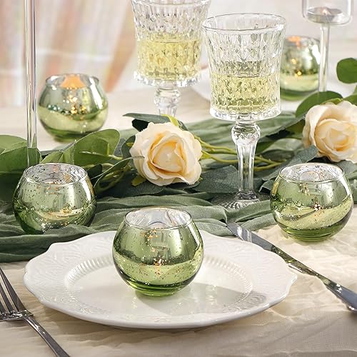 Vista 4 de LAMORGIFT 24 Pcs Green Candle Holders - Mercury Glass Tealight Candle Holders for Spring Wedding, Birthday, Dinner Party Table Decor, Guest Favors