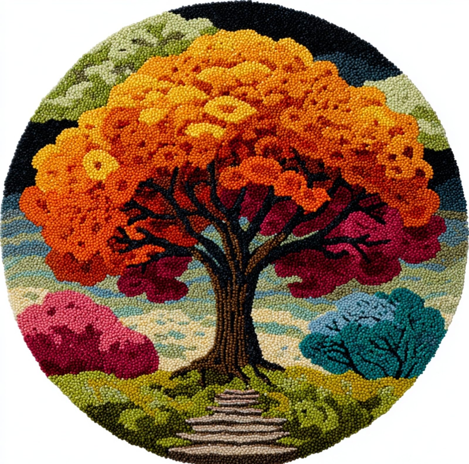 Wallustrioaw 006 Diy Craft Latch Hook Rug Kit,Colorful Tree,Embroidery Kit,Latch Hook Rug For Adults And Beginners,Craft Gifts Decoration,50X50cm