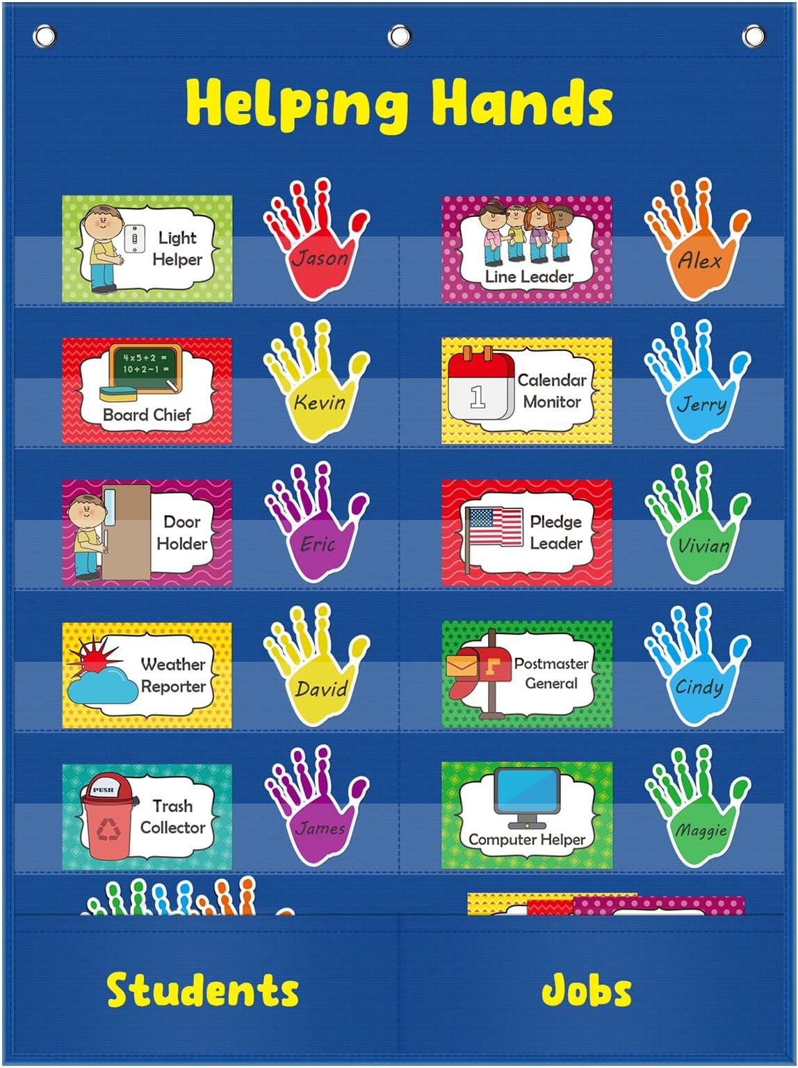 Helping Hands Pocket Chart, Classroom Jobs and Management Pocket Chart, Classroom Organization, Teacher Accessories, Great for Classroom Homeschool. (Blue)…
