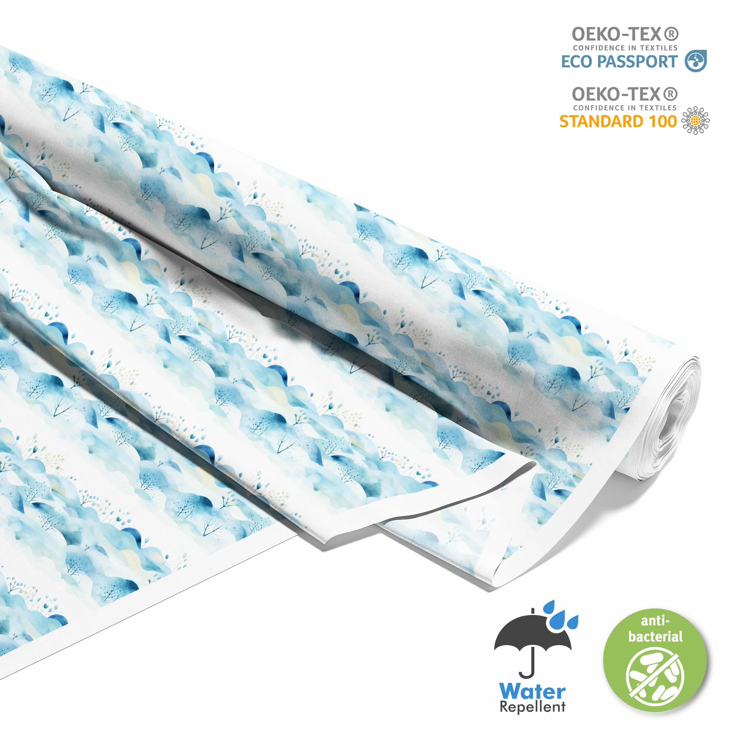 HEKO PANELS Stoff Oxford Wasserdichte Meterware Canvas-Stoff Polyester Nähstoff Dekostoffe Handwerken Wasserabweisend Blickdicht Pflanzen Aquarell Wasserfarbe 5 Meter 155 x 500 cm DX2136