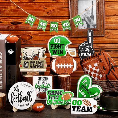 Miniatura 2 de 16 piezas de decoración de bandeja escalonada de fútbol de otoño, decoración de fútbol, día de partido, letreros de madera para decoración de mesa