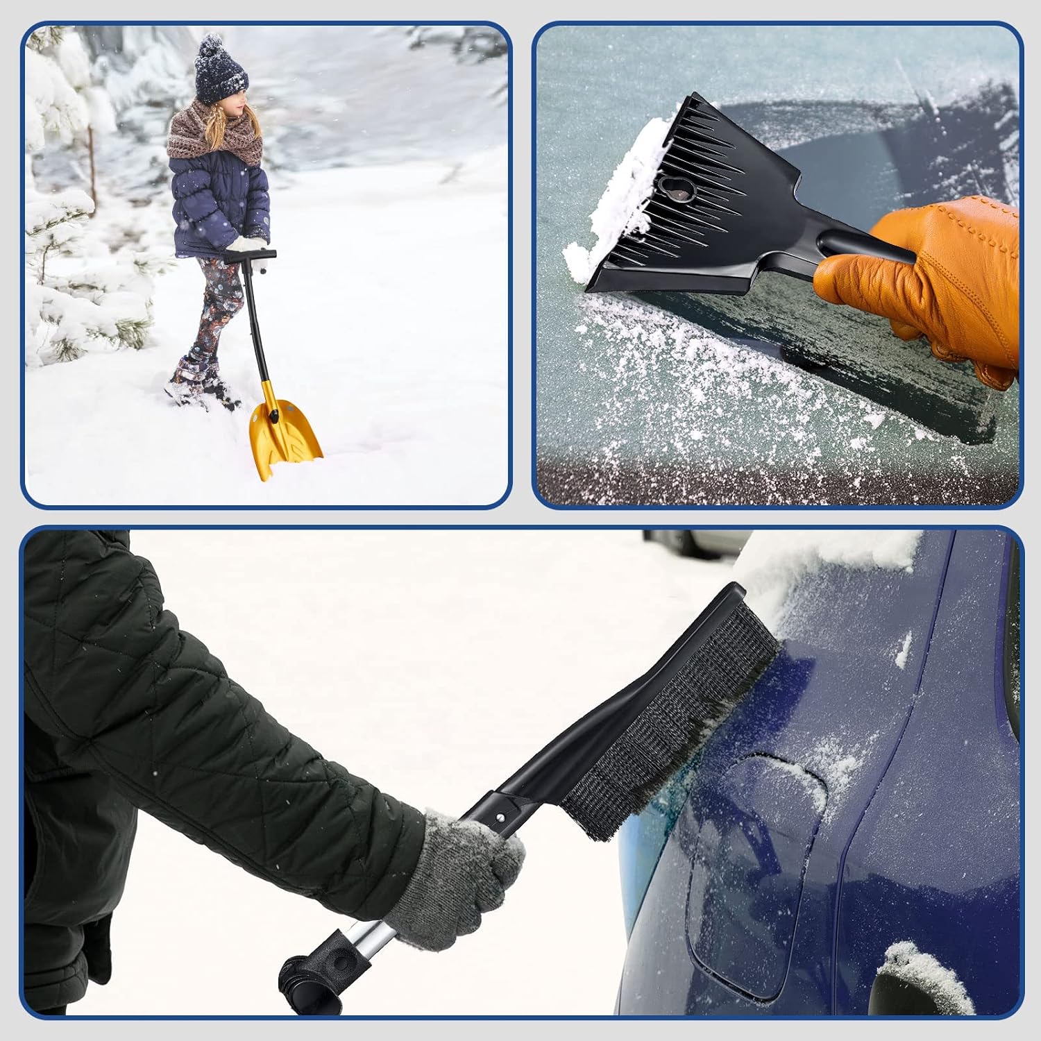 review Folding Snow Shovel for Car Aluminum Lightweight Emergency Shovel Kit with Ice Scraper Brush and Metal T-Handle Portable Snow Removel Tool for Garden Camping Truck Yellow