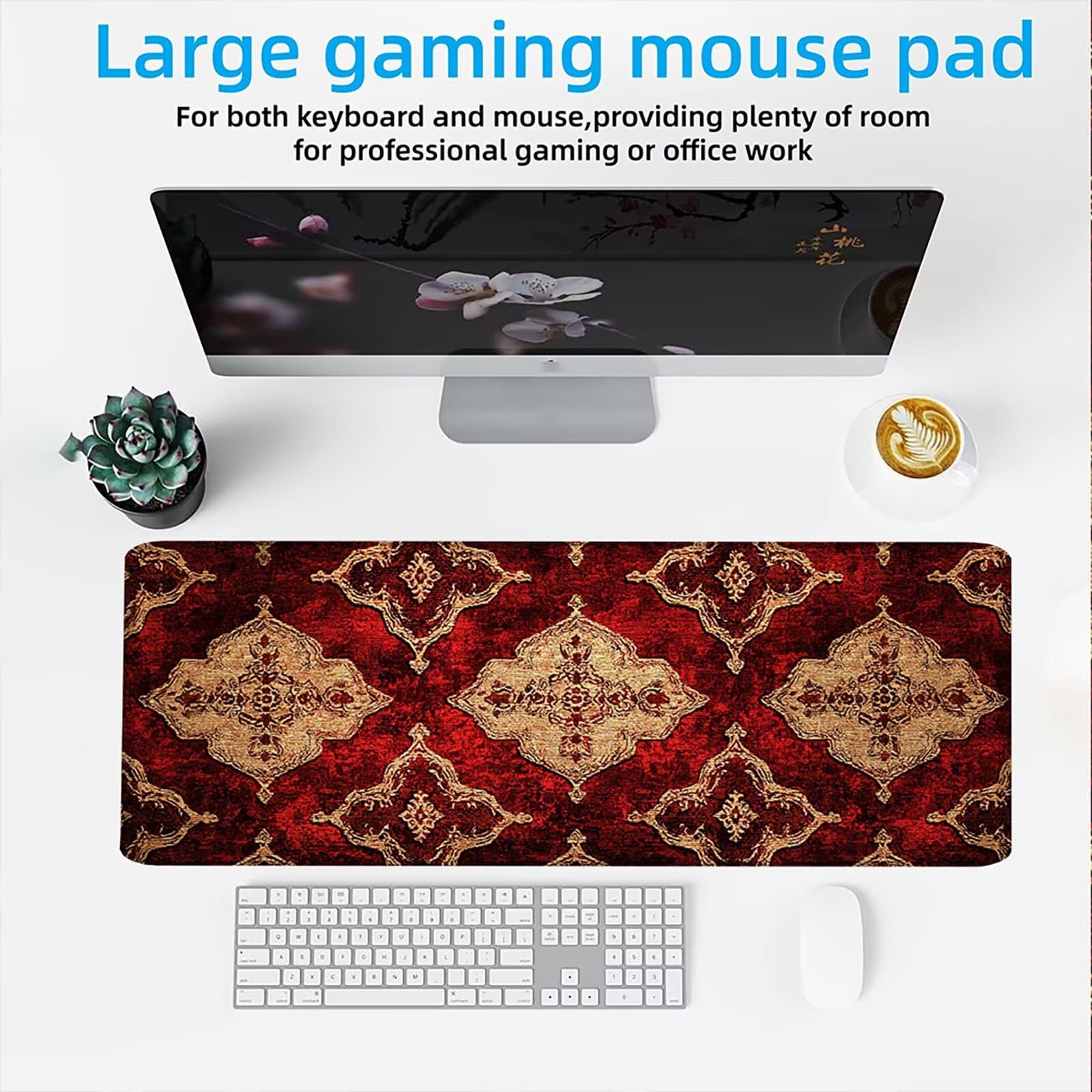 Tapis de Souris XXL 1500x800mm Desk Mat, Large Tapis de Bureau Multifonctionnel et Etendu, Protection Bureau avec Base Anti-Dérapage, pour Tous Types de Souris Maison Gaming - Bohème Rouge C0P-670