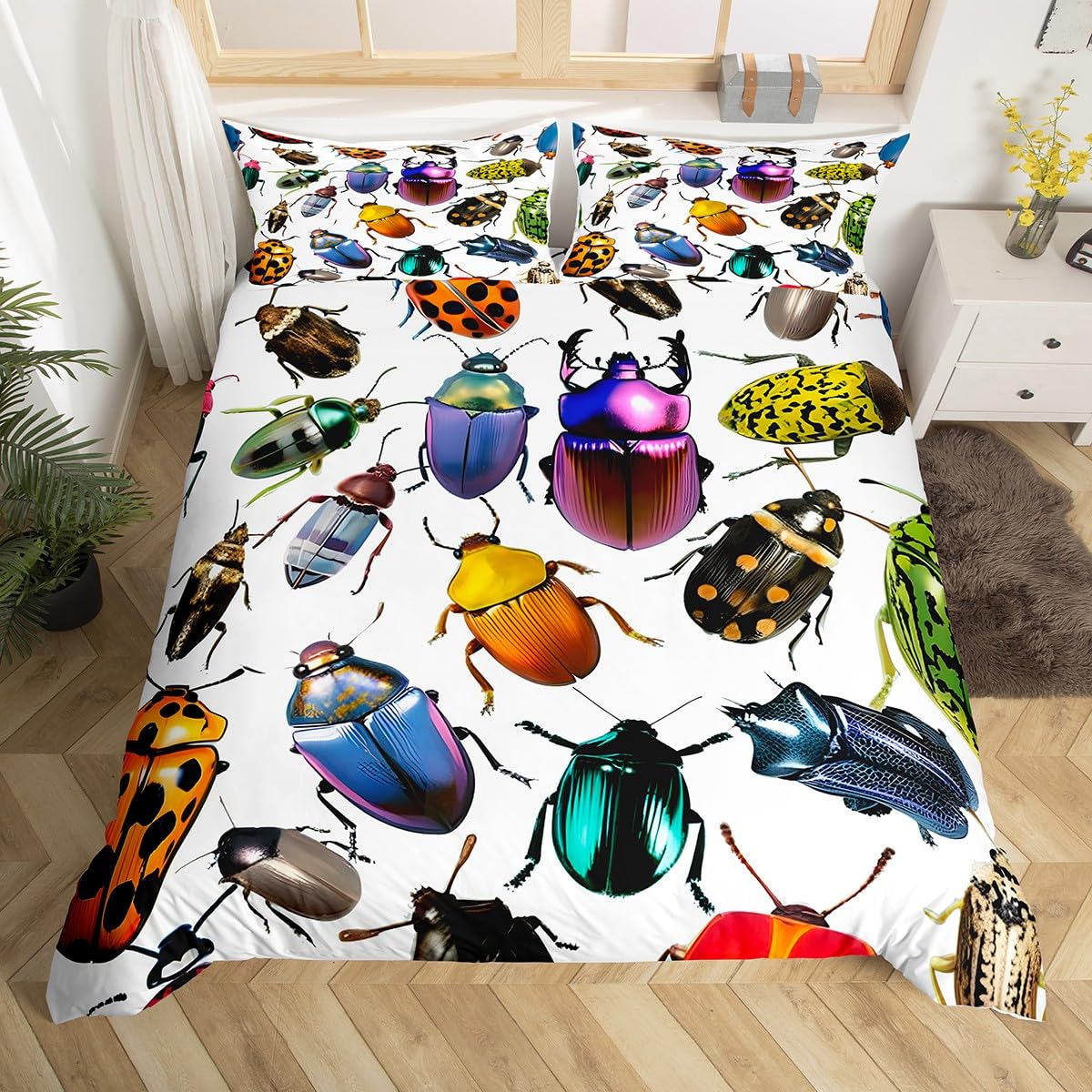 richhome Worm Bug Bedding Set Junior/Cot Bed Ladybird Duvet Cover for Girls Bedroom Decor Kawaii Animals Theme Comforter Cover Set Wild Natural Bedspread Cover With 1 Pillow Case
