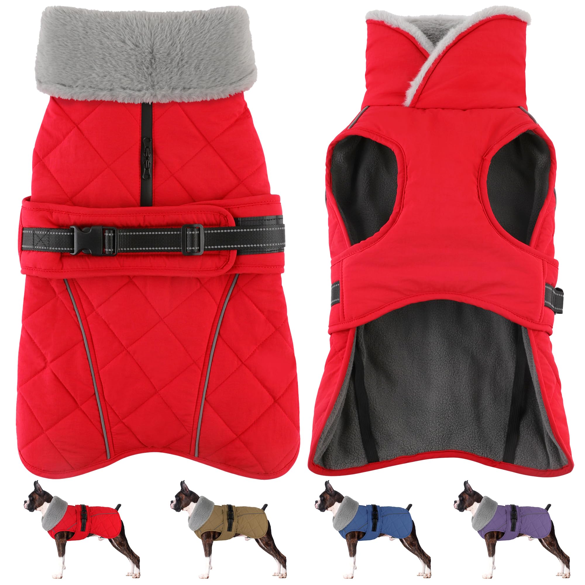 Petglad Veste imperméable pour chien, veste d'hiver avec boucle réglable, gilet réfléchissant à col montant pour animaux de compagnie, pull en polaire chaud pour chiens de petite, moyenne et moyenne