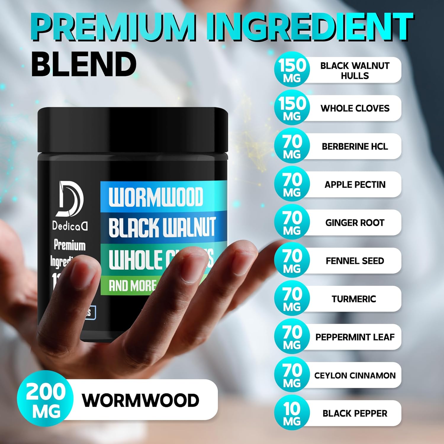 11in1 Wormwood Capsules - 180 Capsules Extracted from Black Walnut, Cloves, Ginger, Turmeric, Apple, Berberine HCl & More - Support Immune System for 3 Months - Image 2