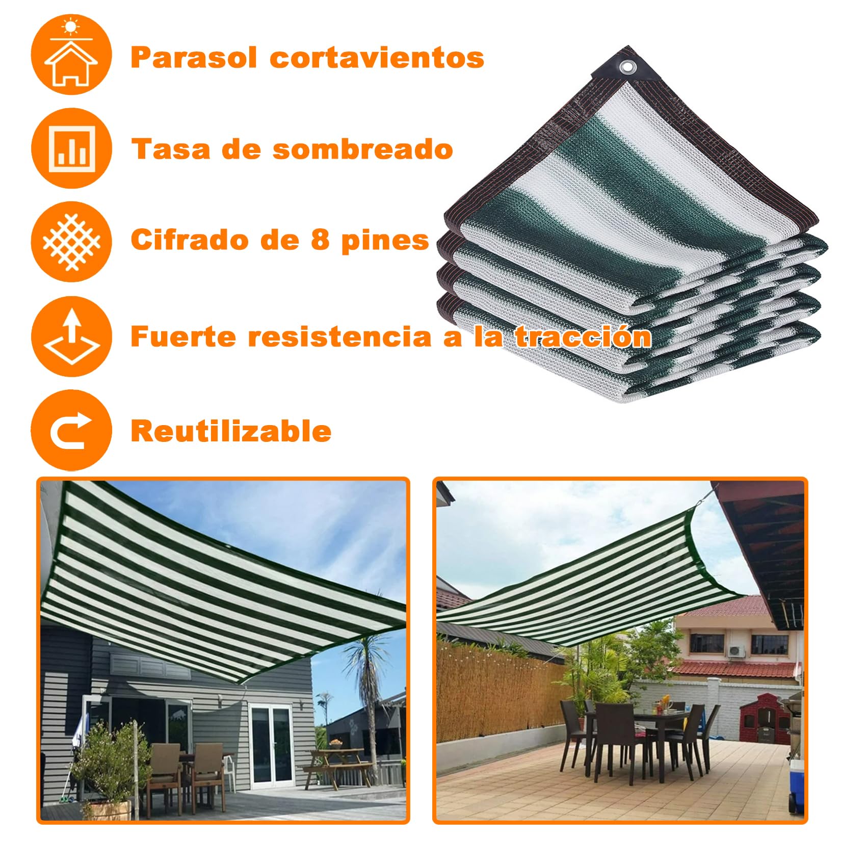 Mallas de Sombreo 1x4m, Material Hdpe Resistente Al Calor - Toldo Exterior - Malla de Sombra para Exteriores, Jardín, Patio, Patio, Fiesta, Rayas Verde Oscuro