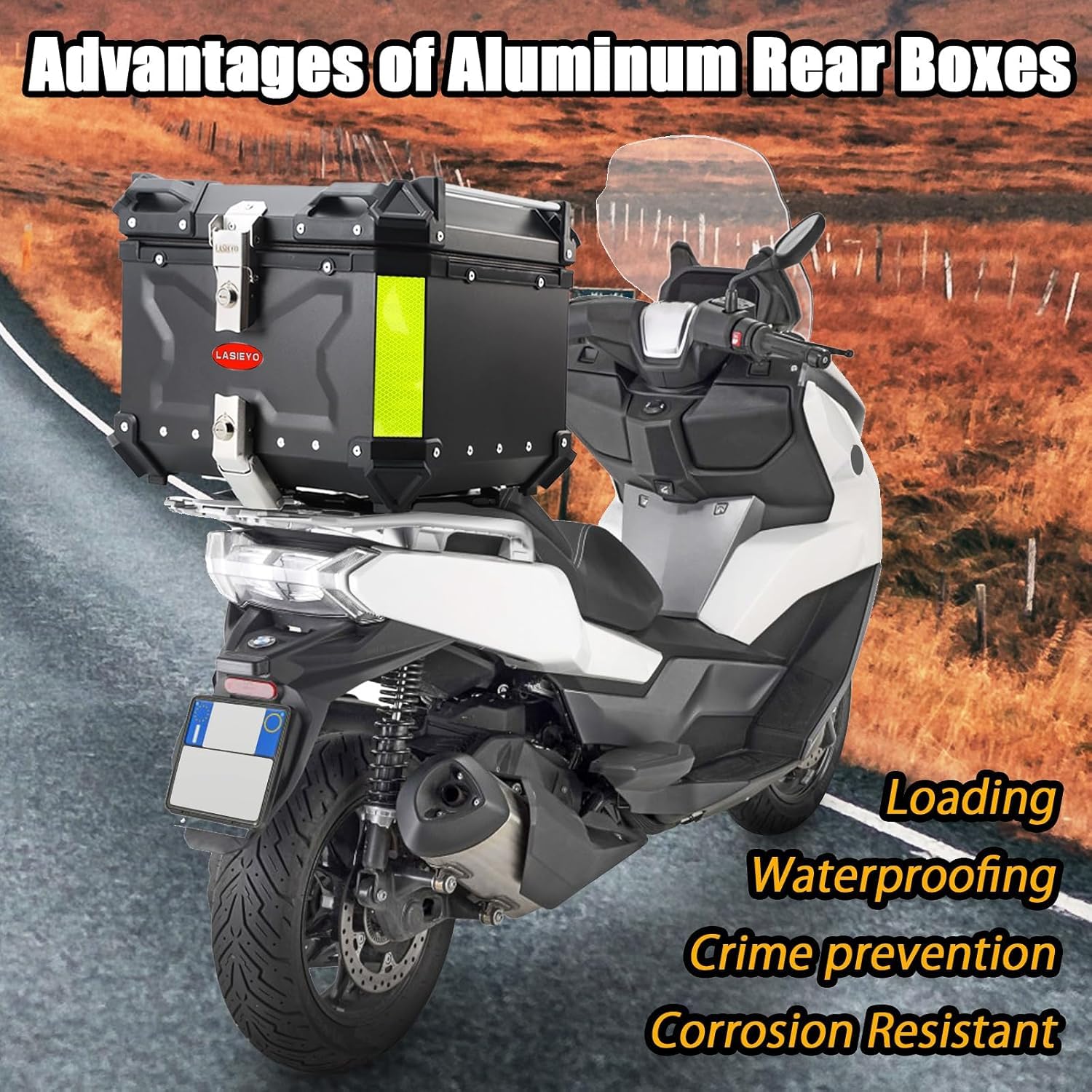 NCONCO 55L Top Case pour Moto, Aluminium Étanche Coffre à Bagages Universel avec Serrure de sécurité pour Le Rangement du Casque, Étanchéité IP68 (Noir 55L)