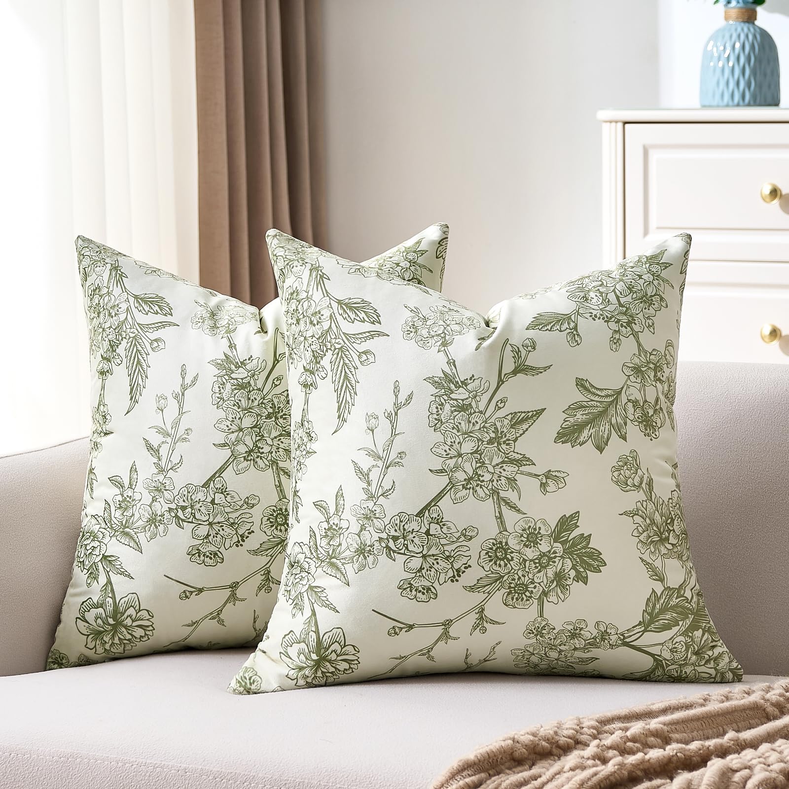 Housse de coussin floral vintage 45x45 cm lot de 2 décoration salon extérieur