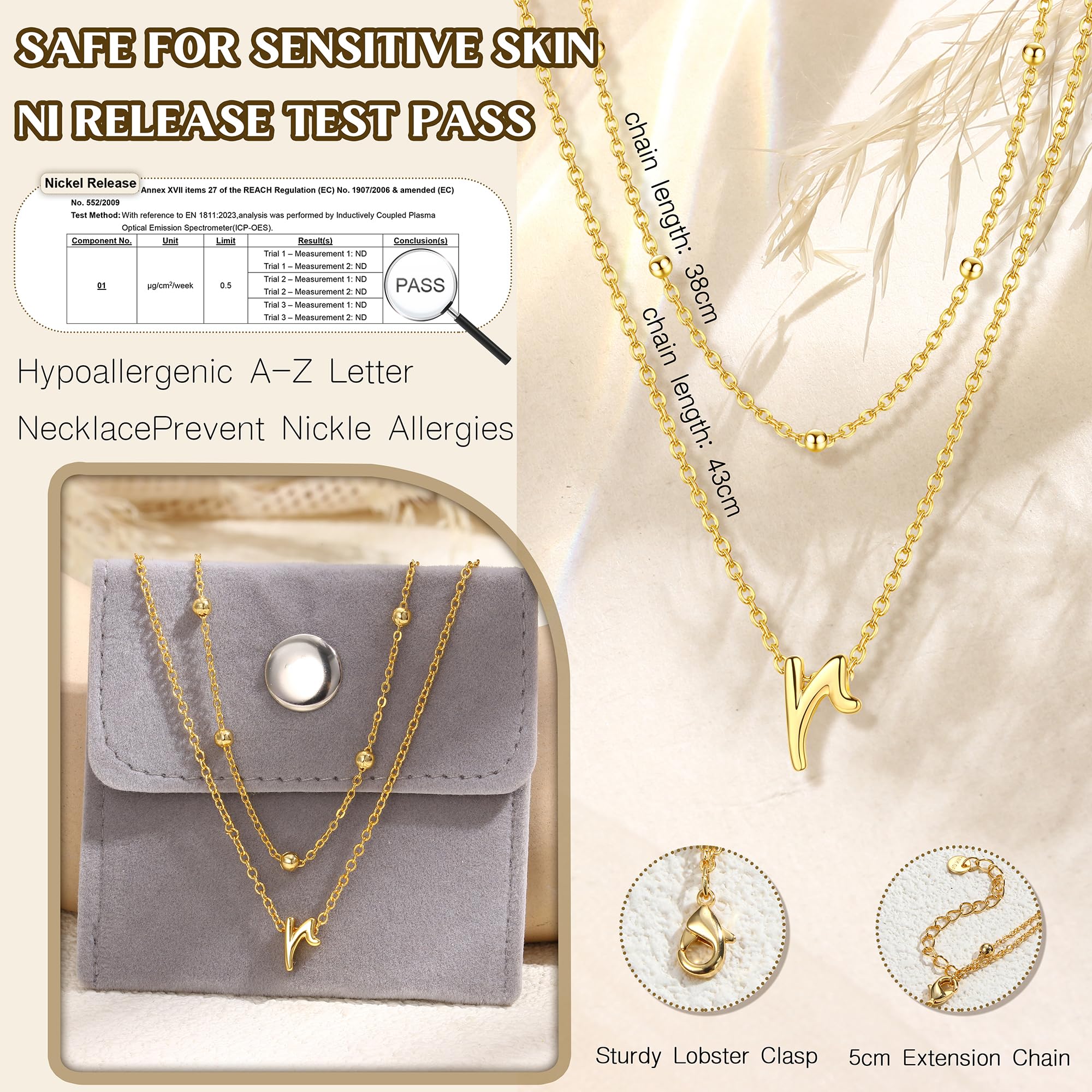 HHRFCS 18K Gold geschichtete Initialen-Halsketten für Frauen und Mädchen, personalisierte Halskette, Anhänger, Namenskette, Kette, Perlen-Choker, Gold-Halskette für Frauen, Schmuck, Geschenke,