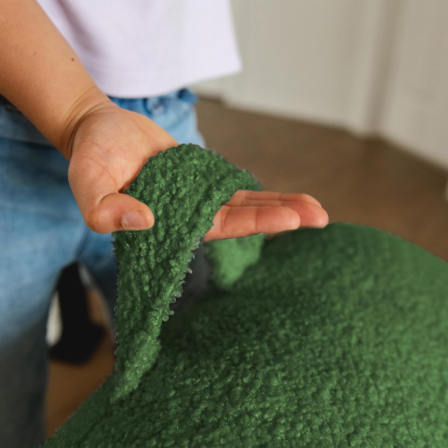 Big Joe Cloudberry Bean Bag Chair, Foam-Filled Structured Seat, Teddy Boucle, Matcha Green, Kids image 5