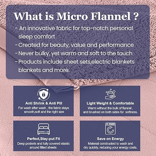 Miniatura 6 de Juego de sábanas Thermee Micro Flannel Shavel Home Products, azul, queen, Blush, gemelo