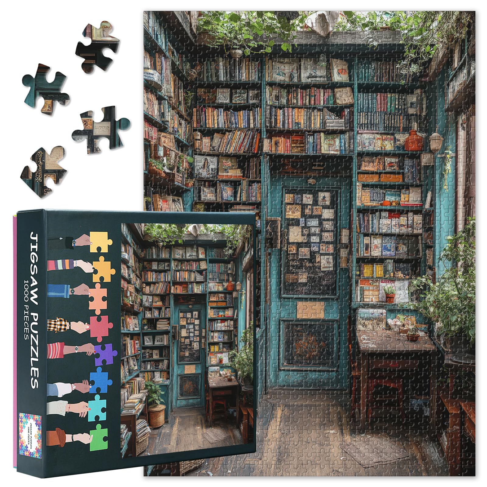 1000 Pieces Jigsaw Puzzles - Bookshelves with Books and Plants in a Cozy Room Interior Puzzle,50x70cm Challenging Puzzles for Adults, Home Decor & Family Board Games