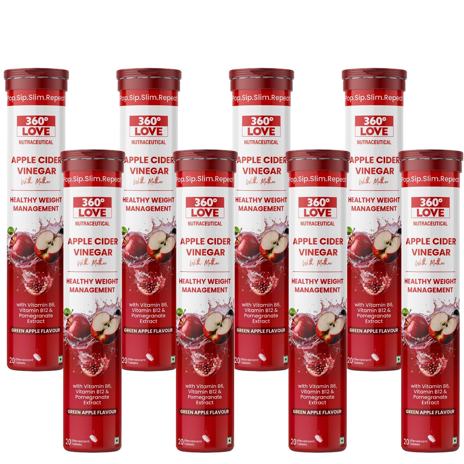 Apple Cider Vinegar Tablets with Mother | Improves Metabolism Promotes Glowing Skin Supports Detoxification Vitamin B6, B12 & Pomegranate Extract 20 Effervescent Tablets (Pack of 8, Green Apple)-image-7