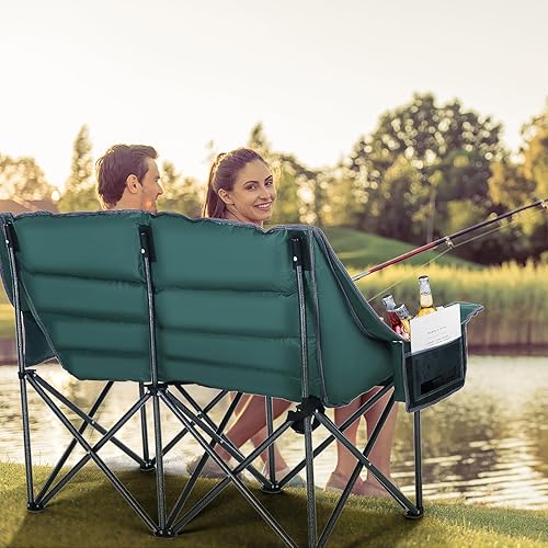 Miniatura 8 de Nice C Silla de campamento doble acolchada, silla de campamento de gran tamaño, sofá de campamento al aire libre para adultos, sillas de césped,