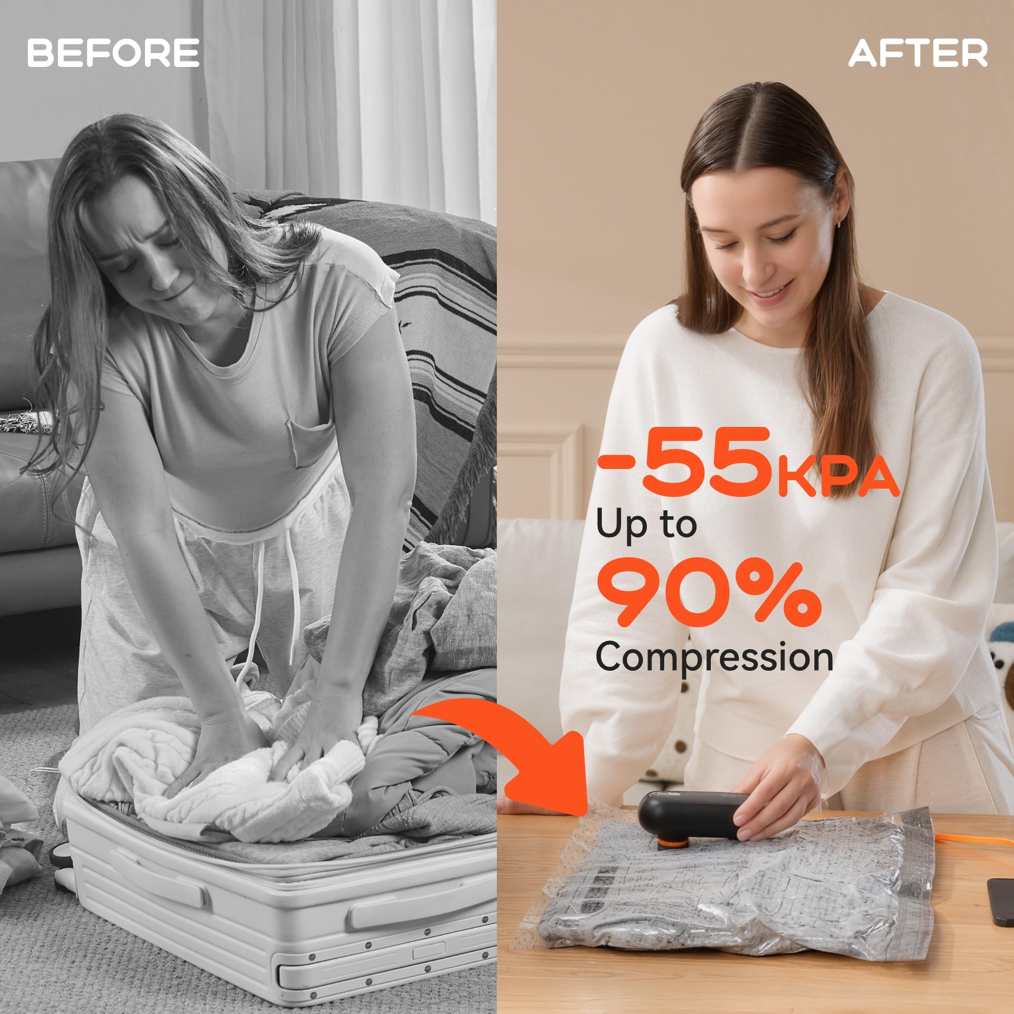 Bolsas de vacío para ropa, paquete de 10 bolsas de sellado al vacío para viajes, bolsas de ahorro de espacio para equipaje y maletas