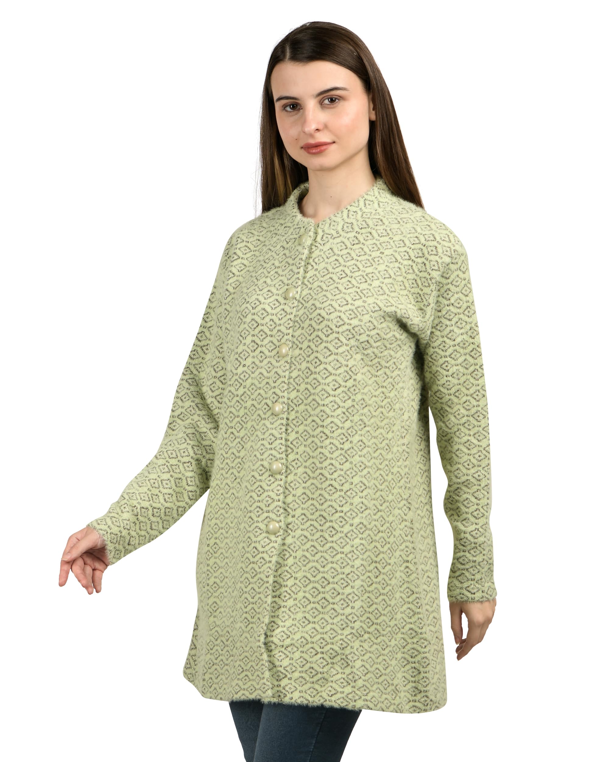 ladywillington Women Woolen Long Coat Warm Fabric Winter Wear Pure Wool Sweater for Women 100% Hair Rainbow Wool Free Size Soft Cardigans with Side Pockets-picture-39
