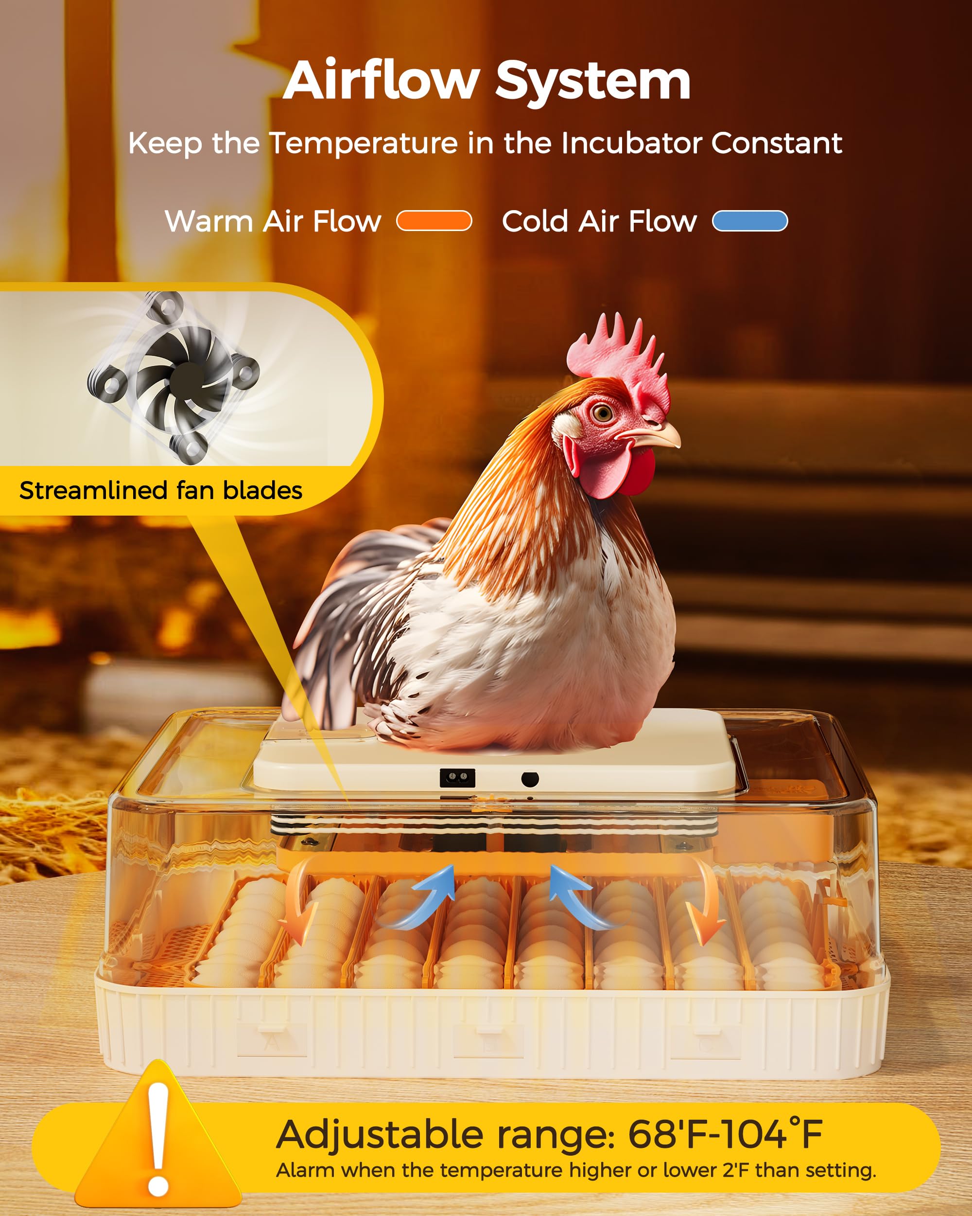 Incubadora de 56 huevos con giro automático de huevos y control de humedad, visualización de 360°, bandejas de huevos de doble tamaño para pollo, pato, ganso, pavo, codorniz y huevos de loro