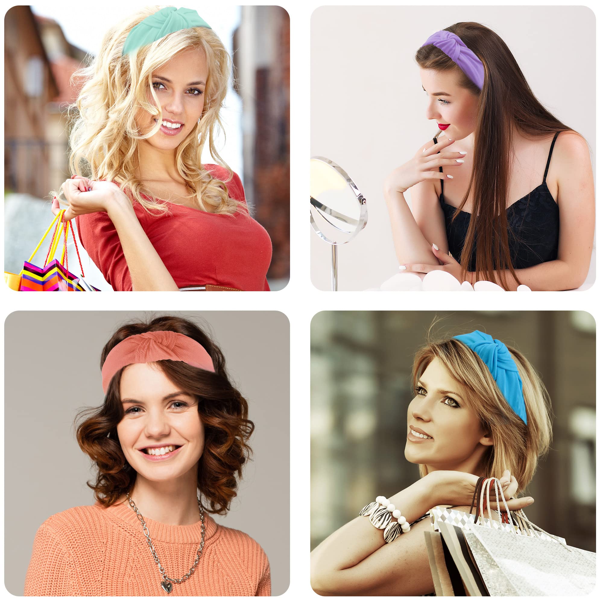 SIQUK 15 diademas de nudo superior para mujer en 15 colores, diadema de nudo cruzado, diademas anchas de tela
