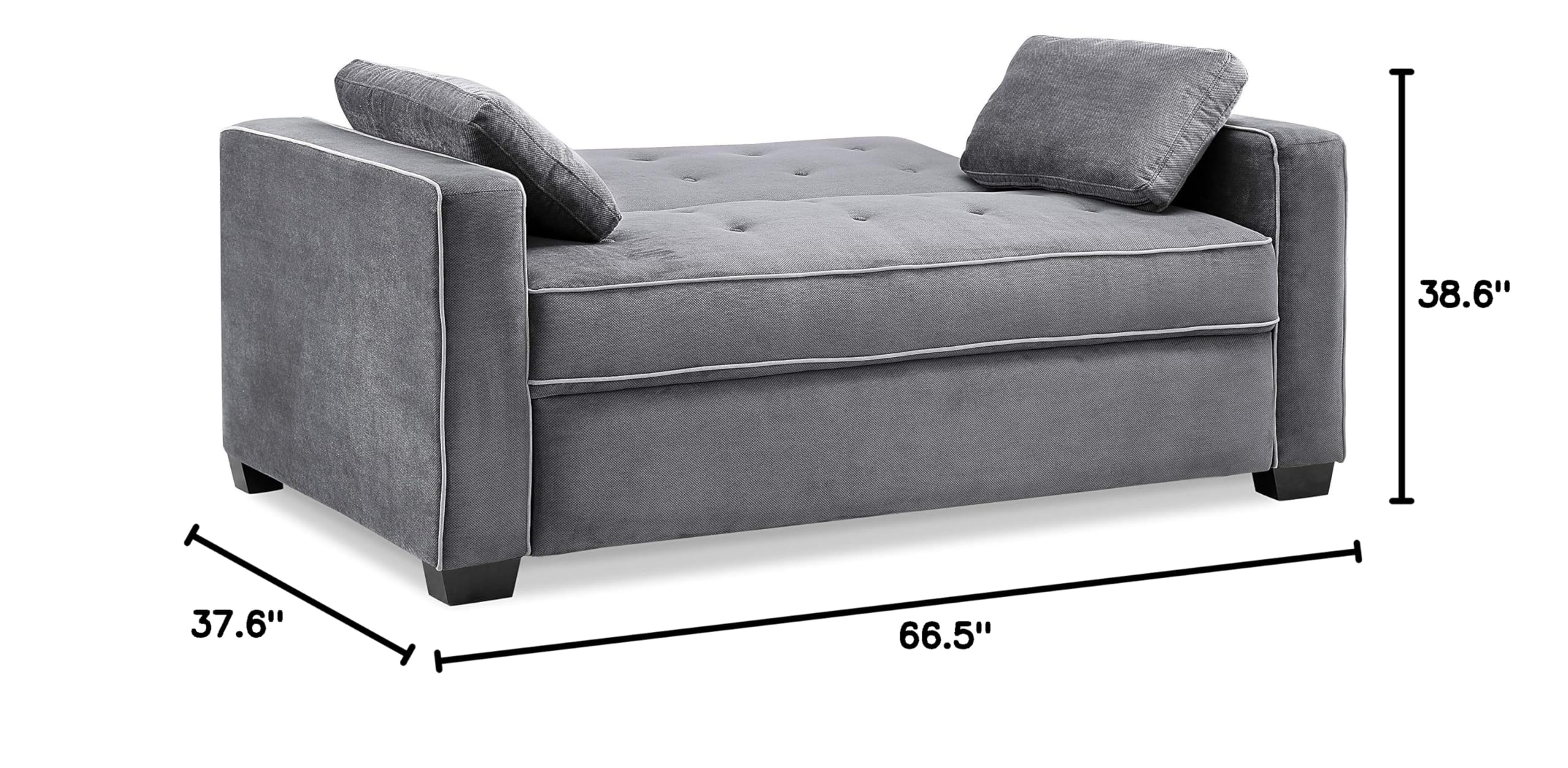 Serta Ainsley 66.5" Convertible Sleeper Loveseat, Full Size, Dreamcoil Comfort, Soft Woven Fabric, Charcoal