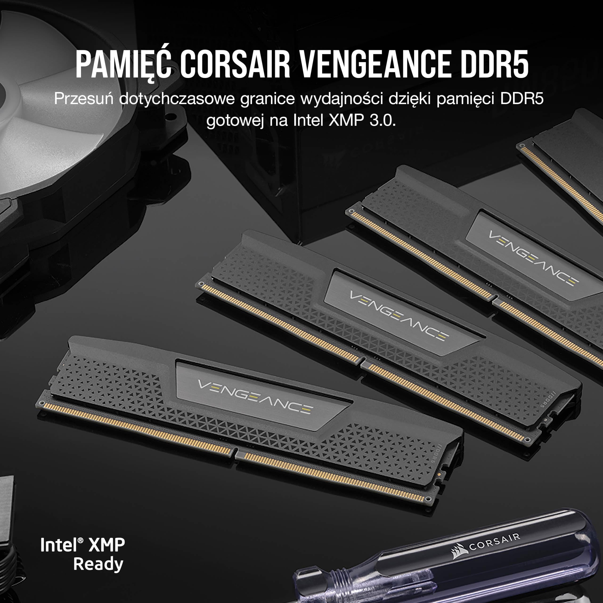 CORSAIR VENGEANCE DDR5 RAM 16GB (1x16GB) 5200MHz CL40-40-40-77 1.25V Intel XMP 3.0 RAM do Komputera – Czarny (CMK16GX5M1B5200C40)
