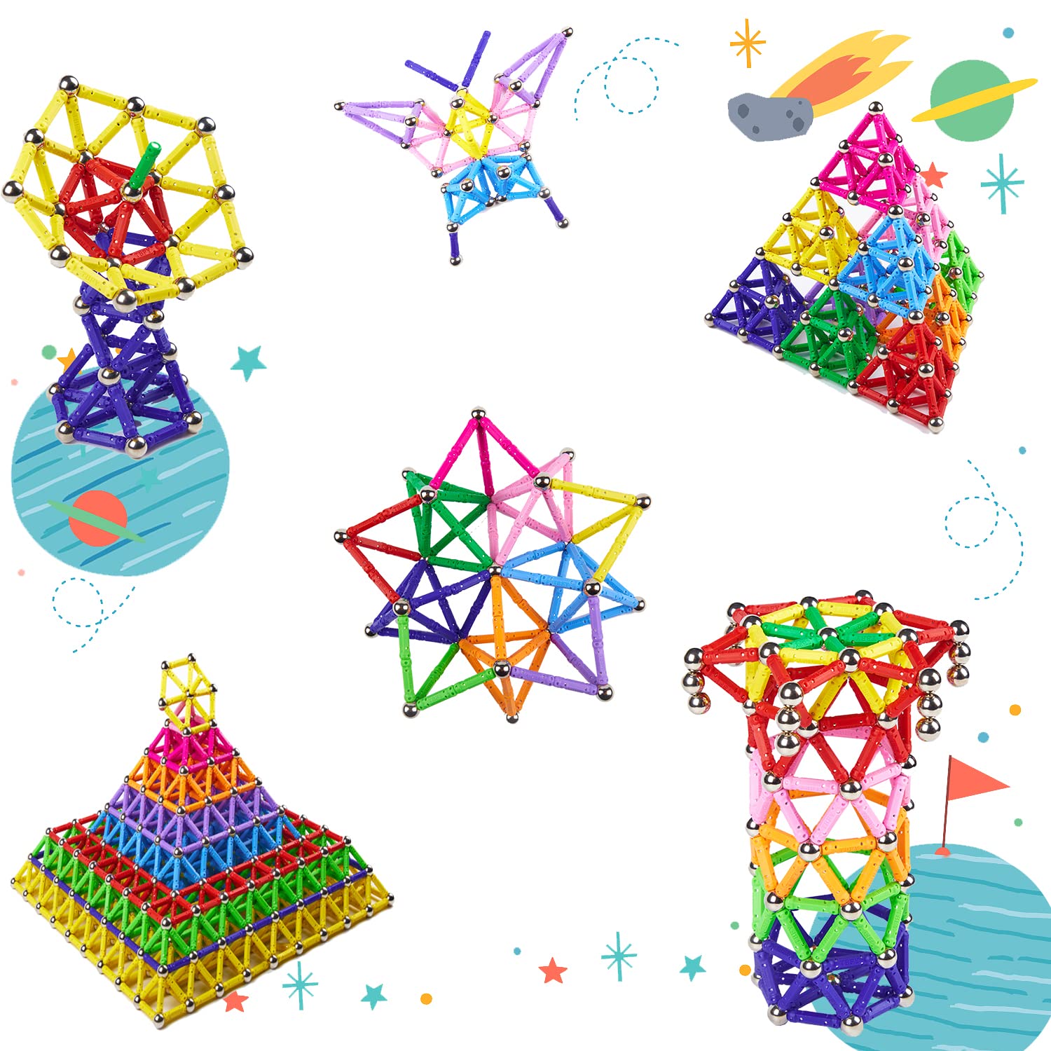 232 Pezzi Puzzle Blocchi magnetici Giocattoli,STEM Costruzione di Magnete Kit di Costruzione Giocattoli educativi per Bambini Che Giocano Gioco impilabile con Mattoni e Bastoncini magnetici