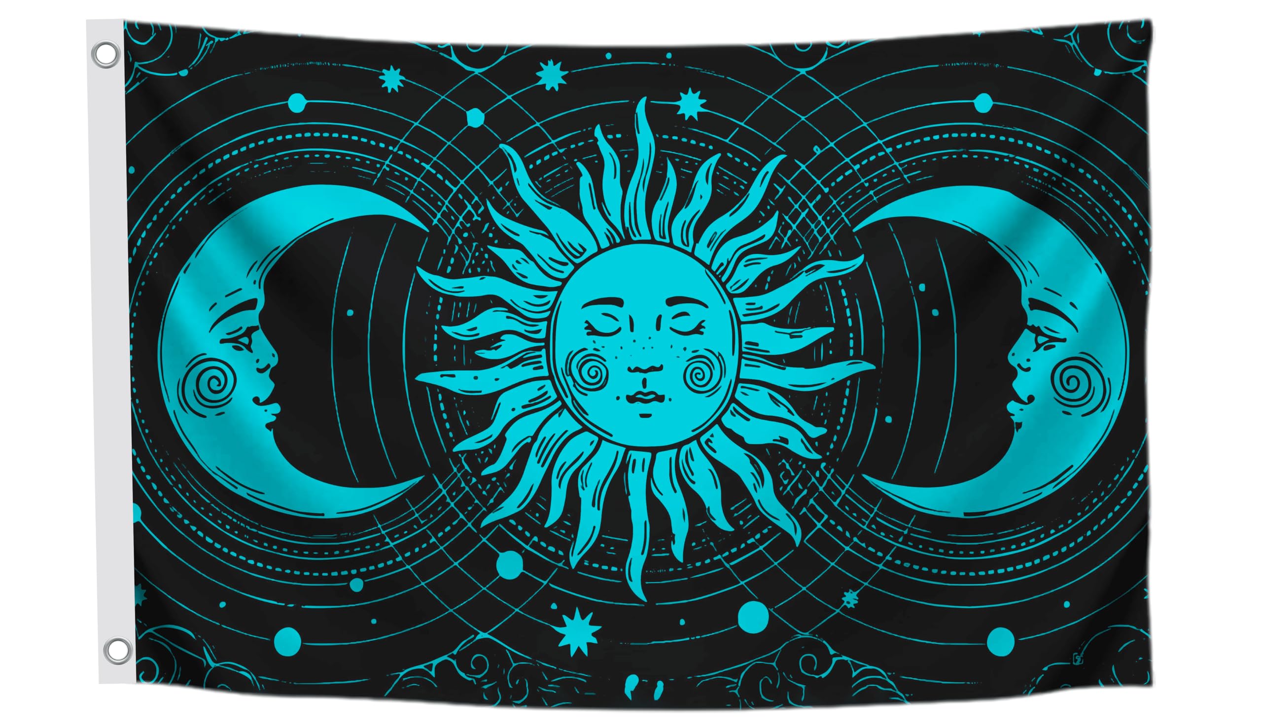 Hippie-Flagge Mit Sonne & Mond – Garten- & Wanddekoration Mit 4 Messingösen (100% Polyester)