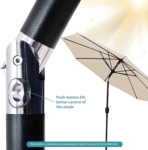 Miniatura 83 de Sunnydaze Sombrilla de patio al aire libre de 7.5 pies, sombrilla de poliéster con botón de inclinación y manivela, 8 varillas resistentes, color