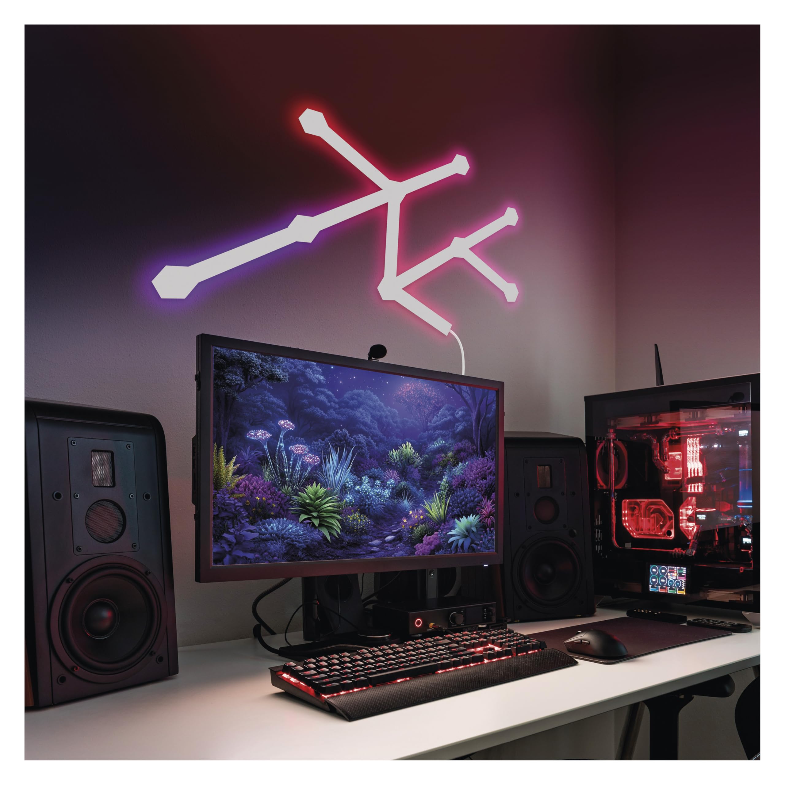 EMOS - Smart RGBIC Gaming-Wandleuchte mit App, 9+9 Segmente - Modular-Beleuchtung - 16+ Mio Farben, Musik-Synchronisation, Sprachsteuerung - 2,4 GHz WiFi-Ambientlicht - 1,5m Kabel und Netzteil - weiß