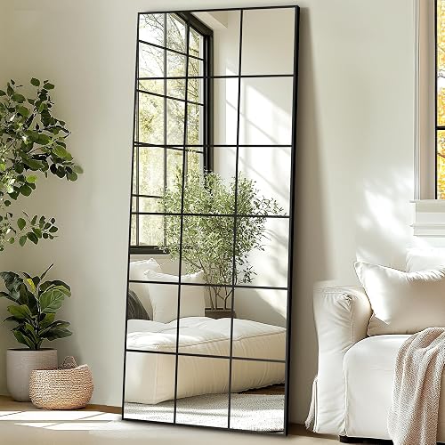 Delma Window Pane Full Length Mirror, 30"x70" Large Window Mirror, Black | Metal Framed Wall Decor, Wall Mounted, Hanging or Leaning for Bedroom, Living Room, Entryway, Dining Room, Home Wall Decor
