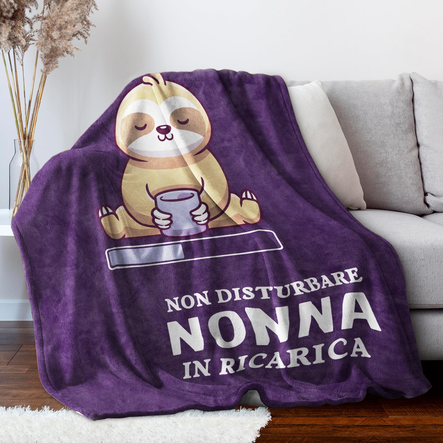Niyewsor Regalo per Nonna Coperta, Regalo Nonna Compleanno, Festa della Mamma Natale Regali per Nonni, Bradipo Coperta Flanella 130 x 150cm