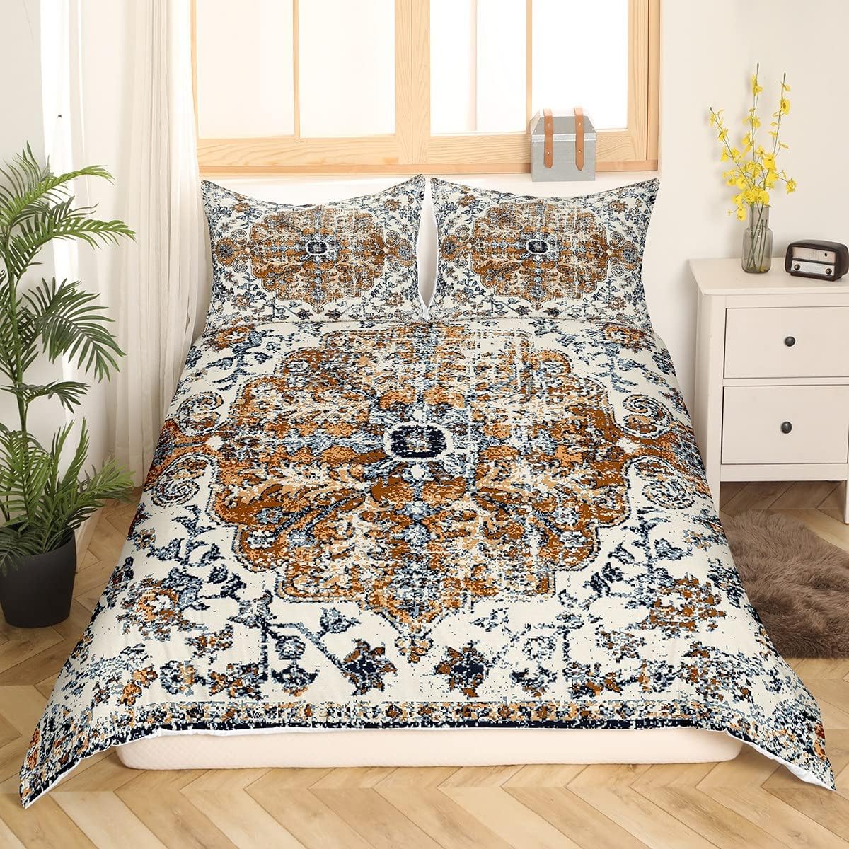 Erosebridal Ethnic Floral Bedding Set Queen Boho Vintage Duvet Cover