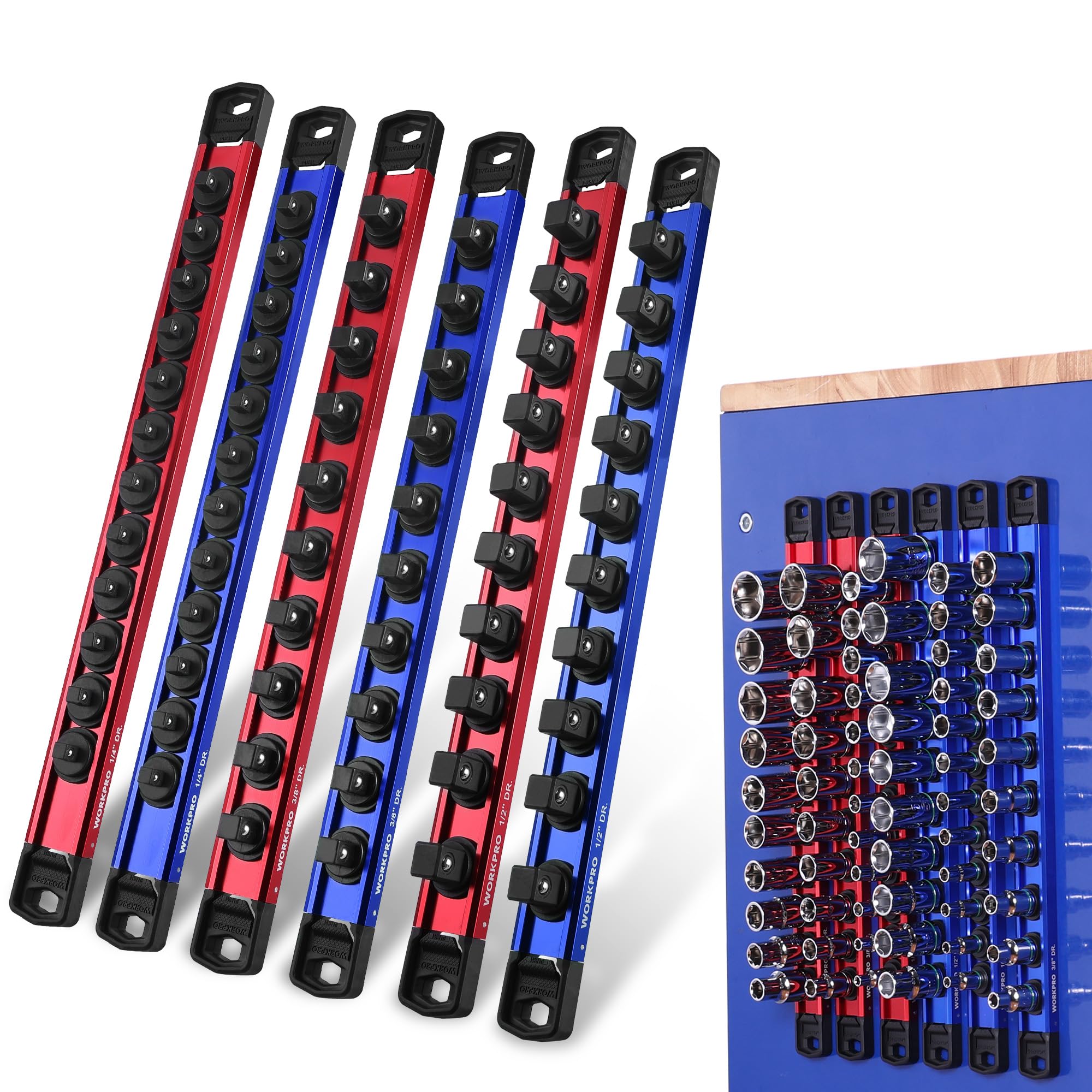 WORKPRO 6-Piece Magnetic Socket Organizers with Customizable Socket Clips