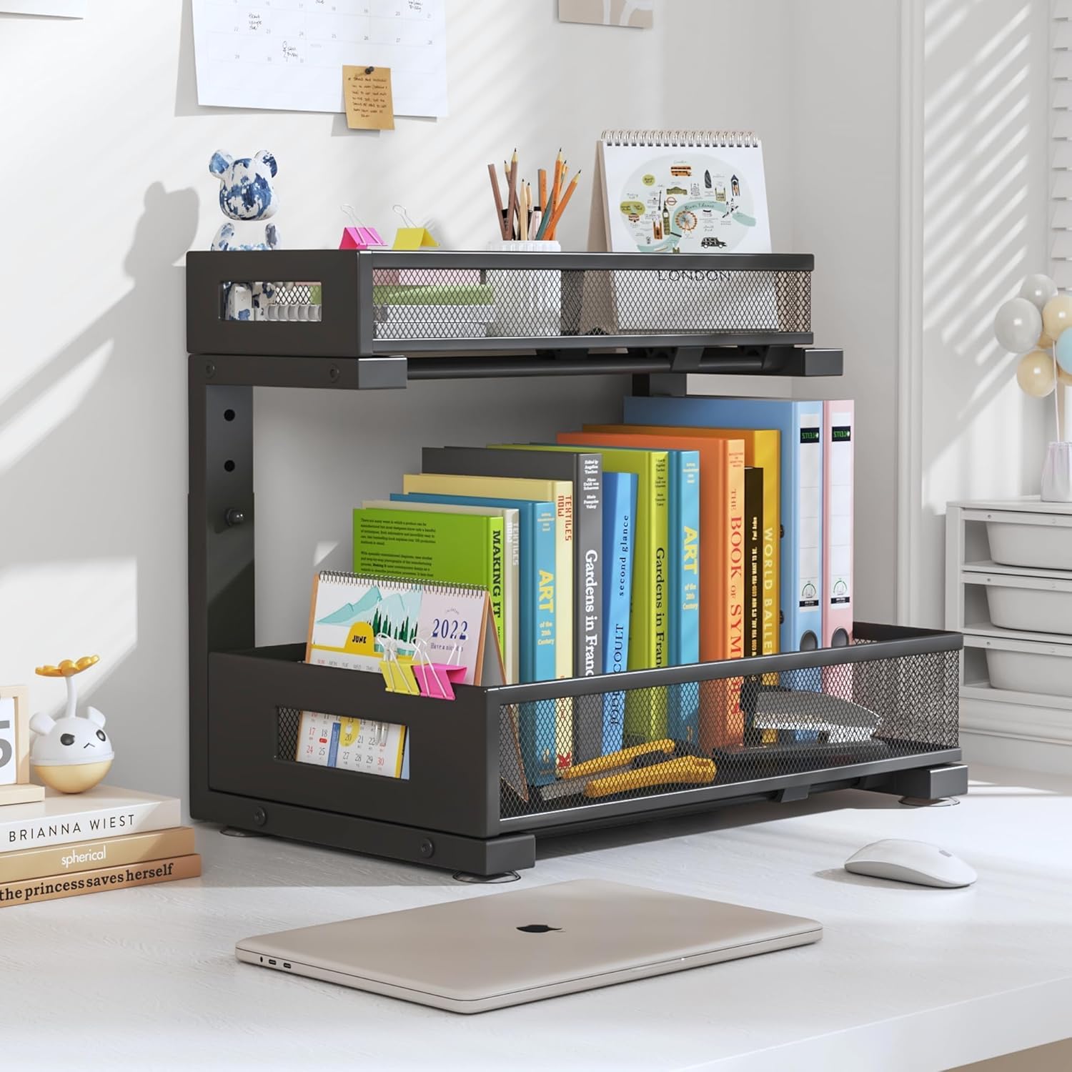 2-Pack Under Sink Storage Organizer, Large 2-Tier Elegant Mesh Pull Out Shelf for Kitchen and Bathroom Cabinet Organization, L-Shaped and Adjustable Height Design,Patent Pending-Black - Image 8