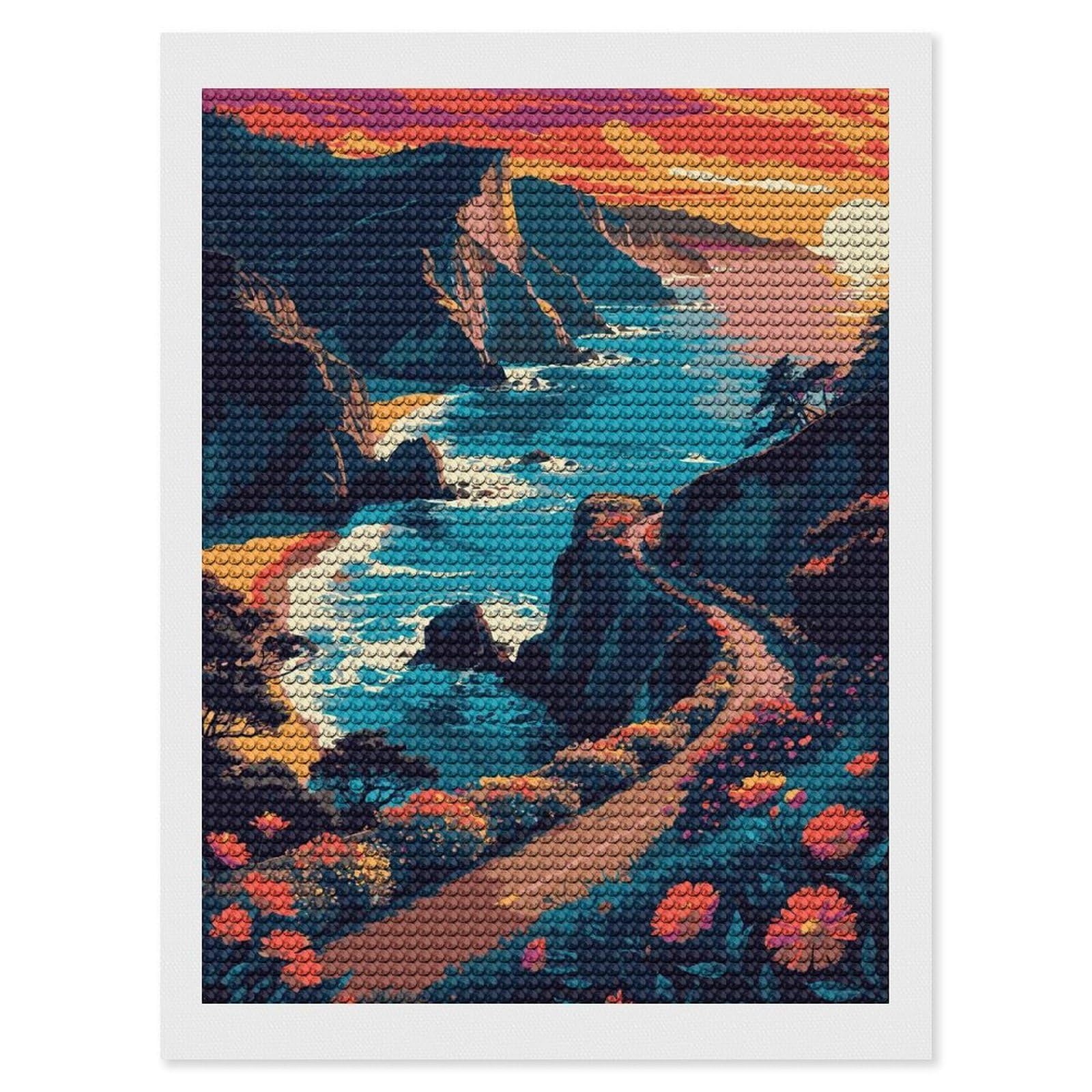 Junmoney Coastal Road at Sunset Diamond Painting Canvas Set 12"x16", for Women, Pleasing Wall Art Project, Aesthetic Room Decor, Gift Idea