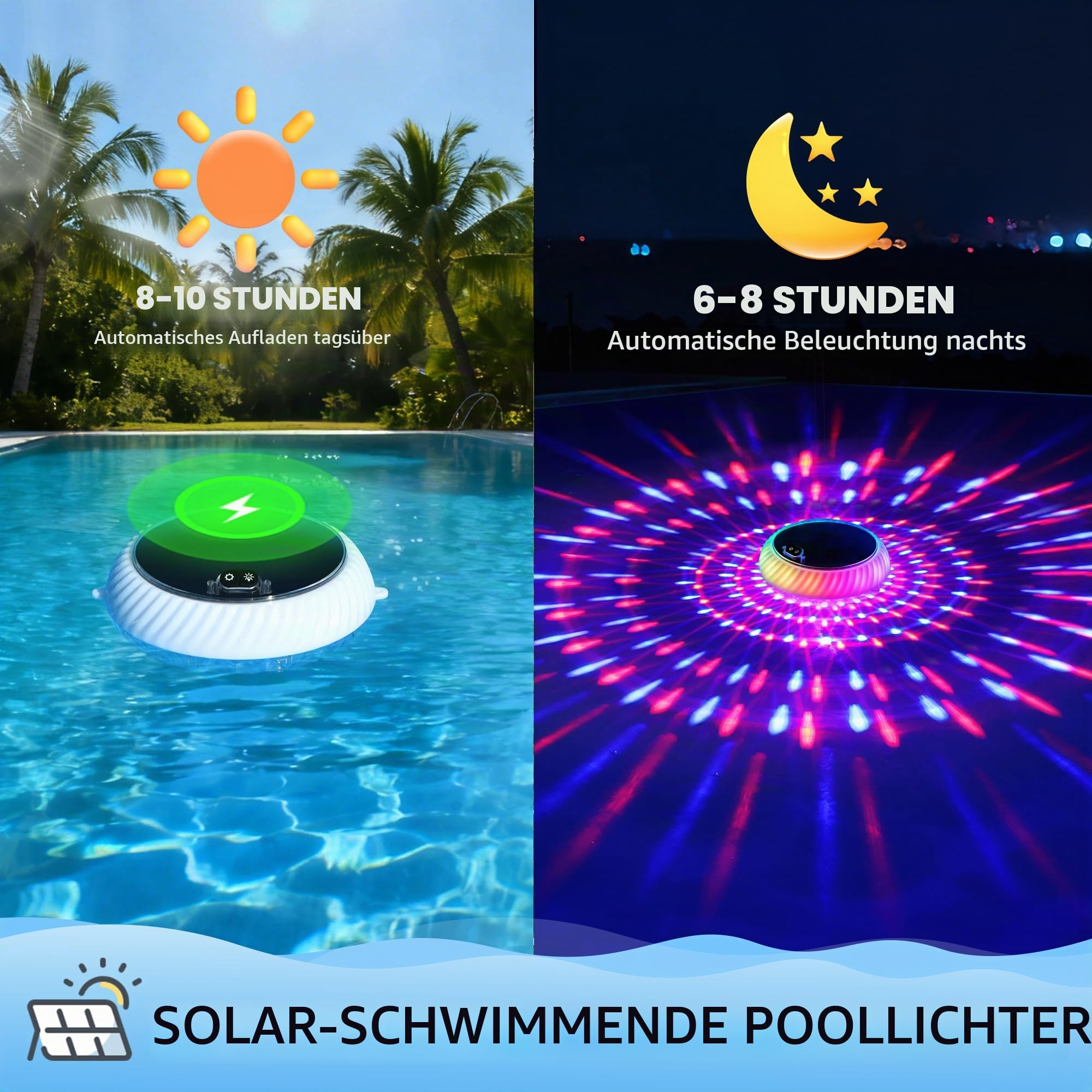 AearKing Poolbeleuchtung Schwimmende, RGB Pool Lichter Schwimmend Solar mit Fernbedienung, Pool Beleuchtung mit Lichtershow, IP68 wasserdichte Whirlpool Lichter Unterwasser LED für Pools – 2 Stück