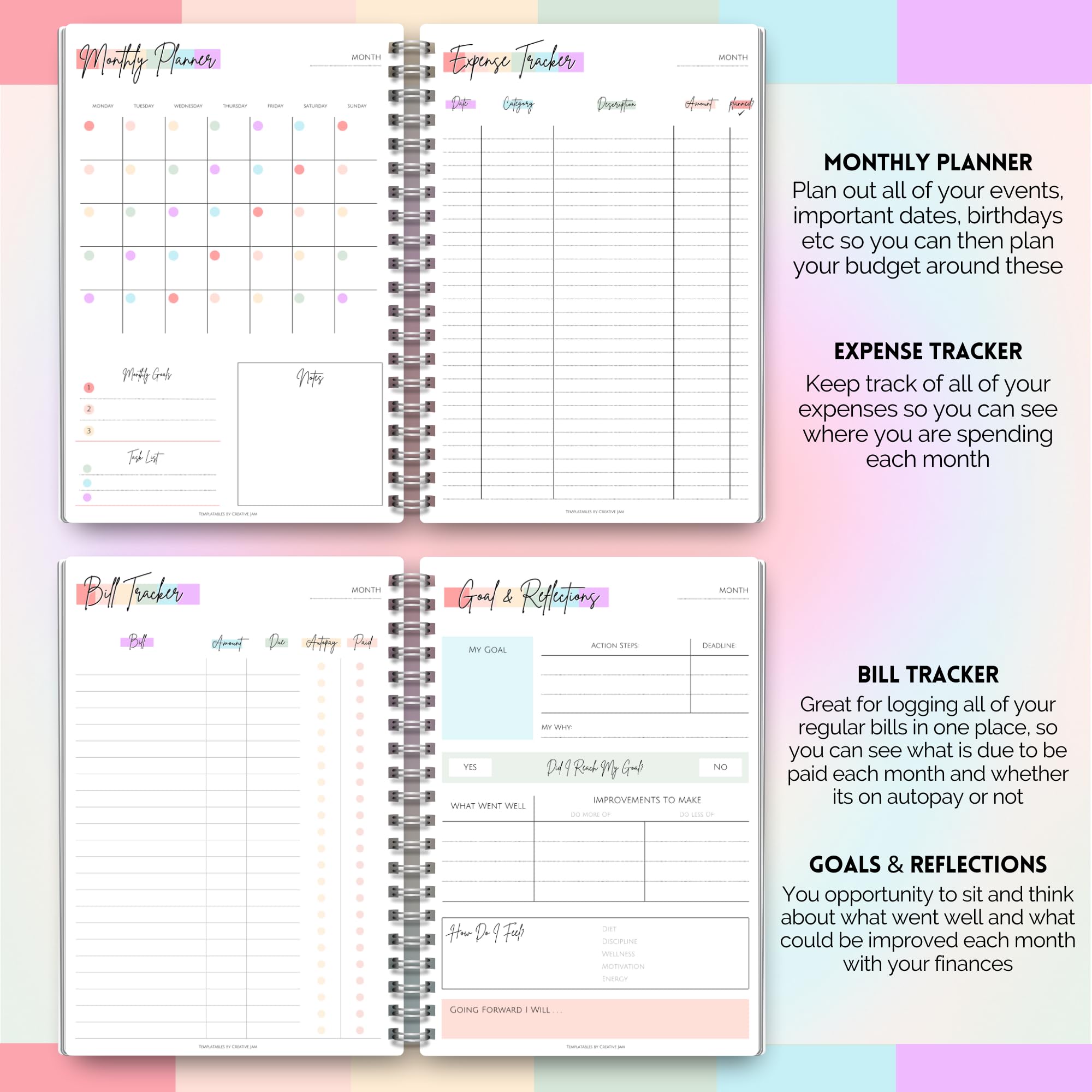 Budget Planner & Monthly Bill Organizer, Rainbow, A5 - Image 4