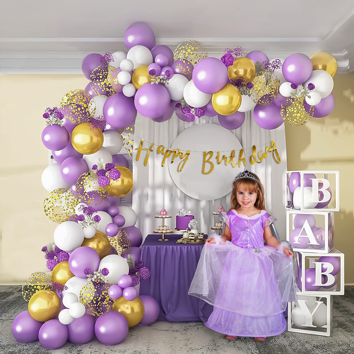 Special You Theme Birthday Decoration Set with Pastel Purple, White Metallic Confetti Balloons for Girls, Boys & Kids – 67 Items 2
