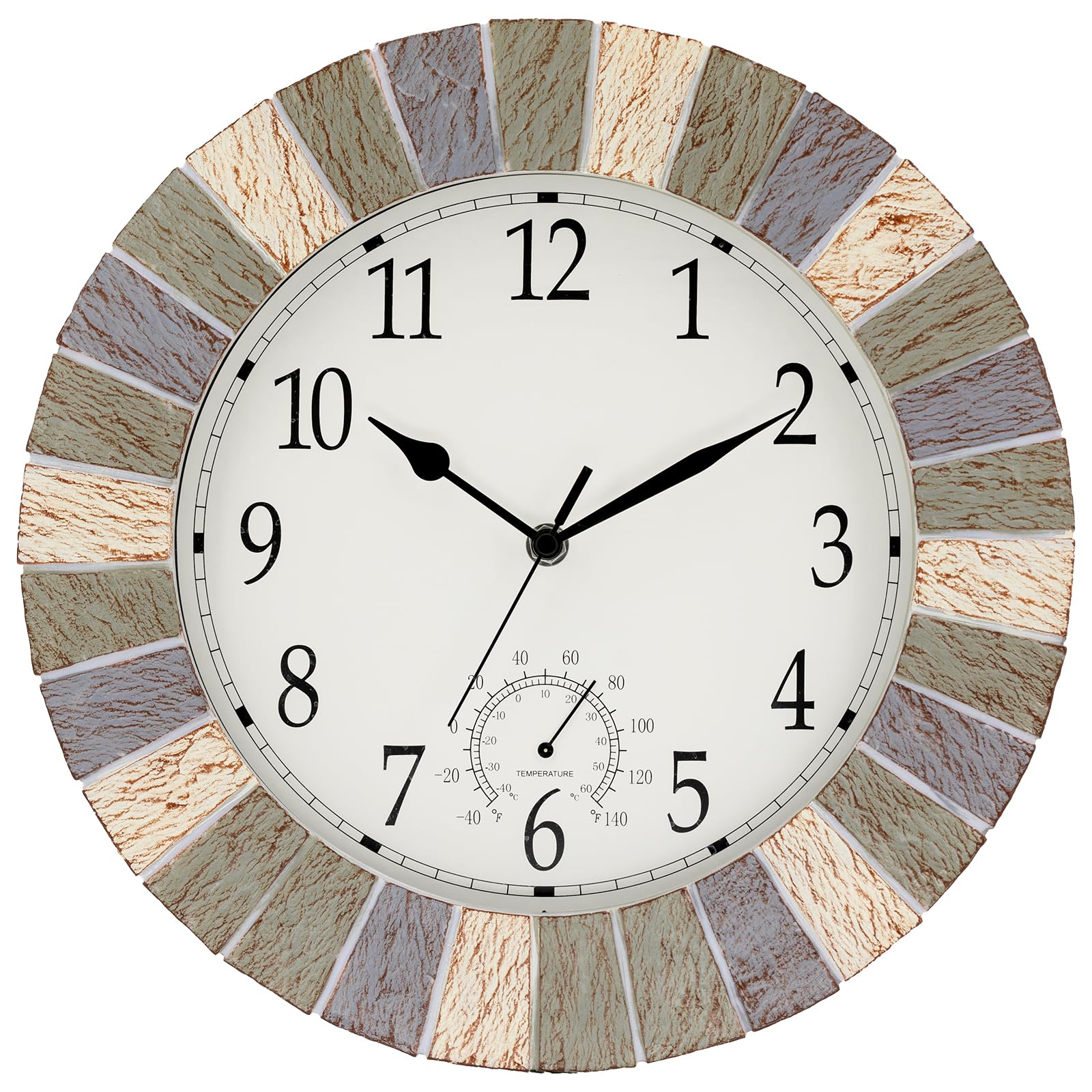 UMEXUS Outdoor Clocks for Patio Waterproof with Thermometer Combo, Gray